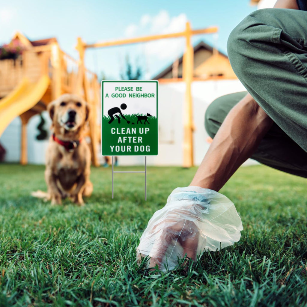 Eyoloty Please Clean Up After Your Dog Sign,13"x10" Please Be a Good Neighbor Sign with Metal Stake,No Dog Poop Signs for Yard,Double Sided UV Printed,Dog Poop Lawn Signs,Weather Resistant (3 Pack)