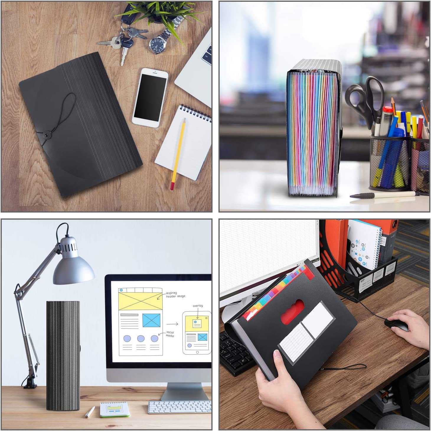24 Pockets Expanding File Folder with Blank Labels, According File Organizer with Expandable Cover, Desktop Accordion Folders Letter A4 Paper Document Storage Organizer for Documents Storage