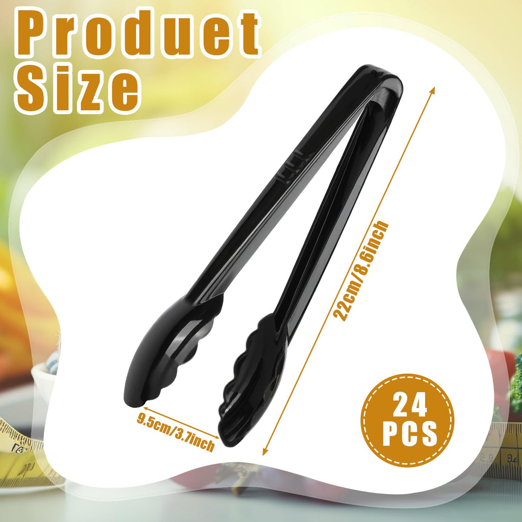 24 Pcs Plastic Tongs for Serving Bulk 9 Inch Serving Disposable Tongs, Plastic Catering Utensils Supplies, Heavy Duty Salad Tongs for Kitchen Buffets BBQ Events Catering