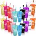 20 Pcs Thank You Tumblers Bulk 24 oz Inspirational Plastic Cups Glitter Reusable Tumblers with Straw and Lid Iced Coffee Water Bottle for Teacher Nurse Coworker Staff Employee Appreciation Gifts