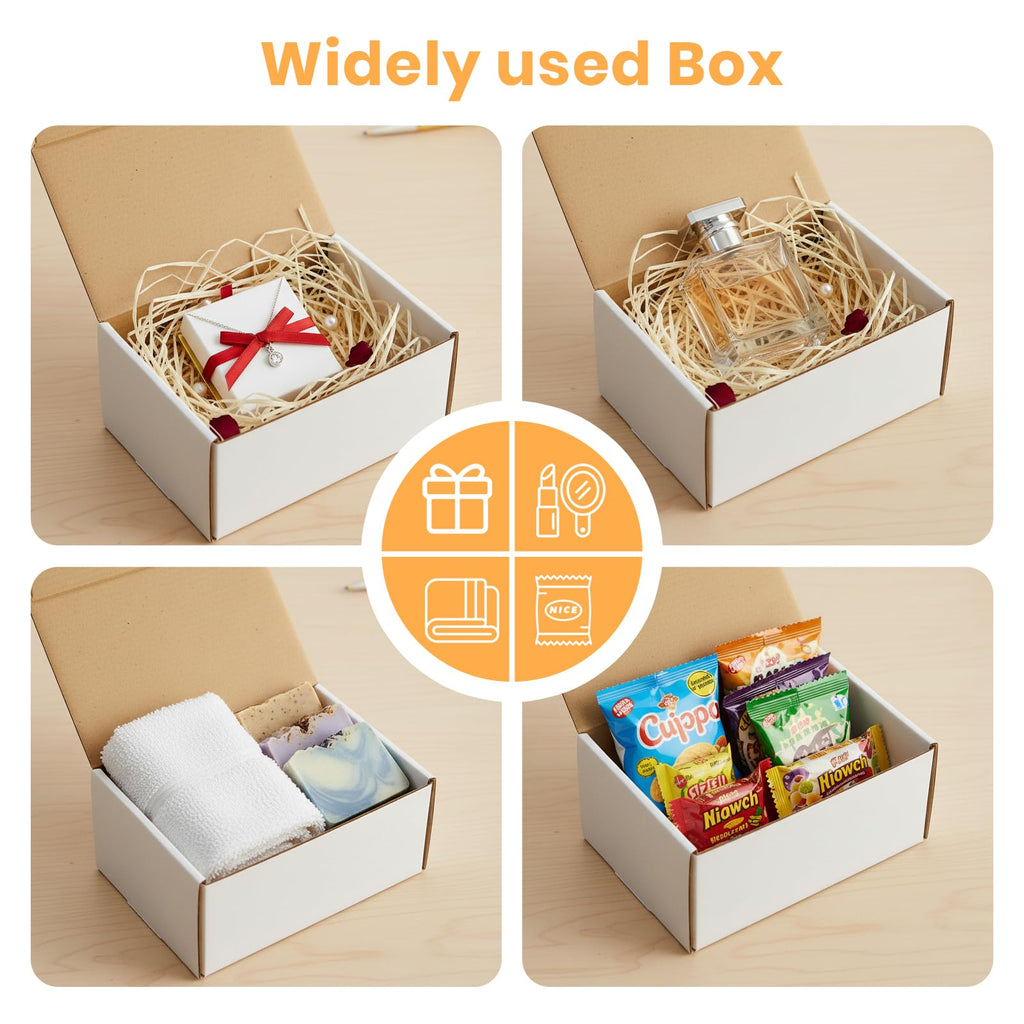 Moukiween 12 Pack 6x4x3 Inch White Corrugated Small Cardboard Boxes for Shipping, Mailer Gift Packing, DIY Crafts Packing