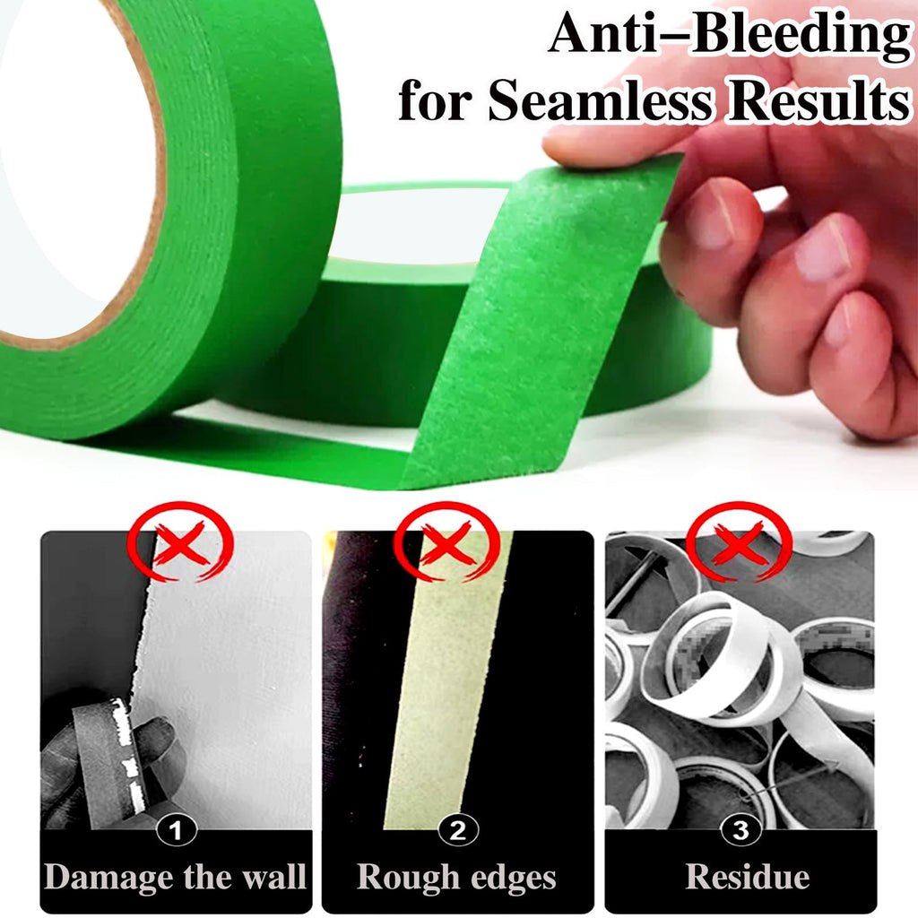 10 Rolls of Green Masking Tape, Each roll 24mm Wide and 50 Meters Long, totaling 500 Meters, Suitable for General Masking Applications.