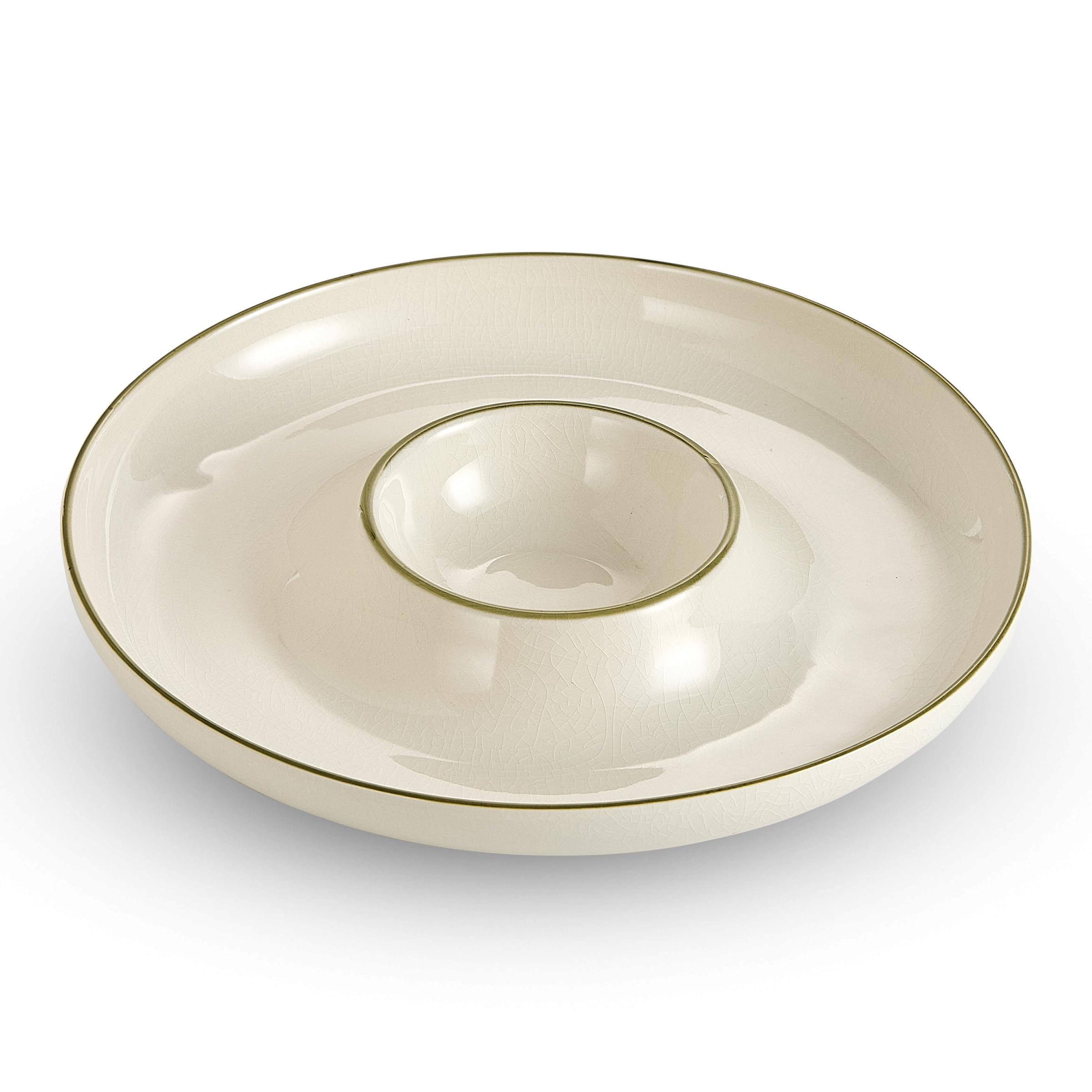 Ceramic Chip & Dip Tray Set: Large 11.5" Serving Dishes, Bowls & Platters, Christmas Dishes, Serving Platter, Snack Tray, Lenox Spice Village Set,Vaisselle de Noel for Appetizers & Parties