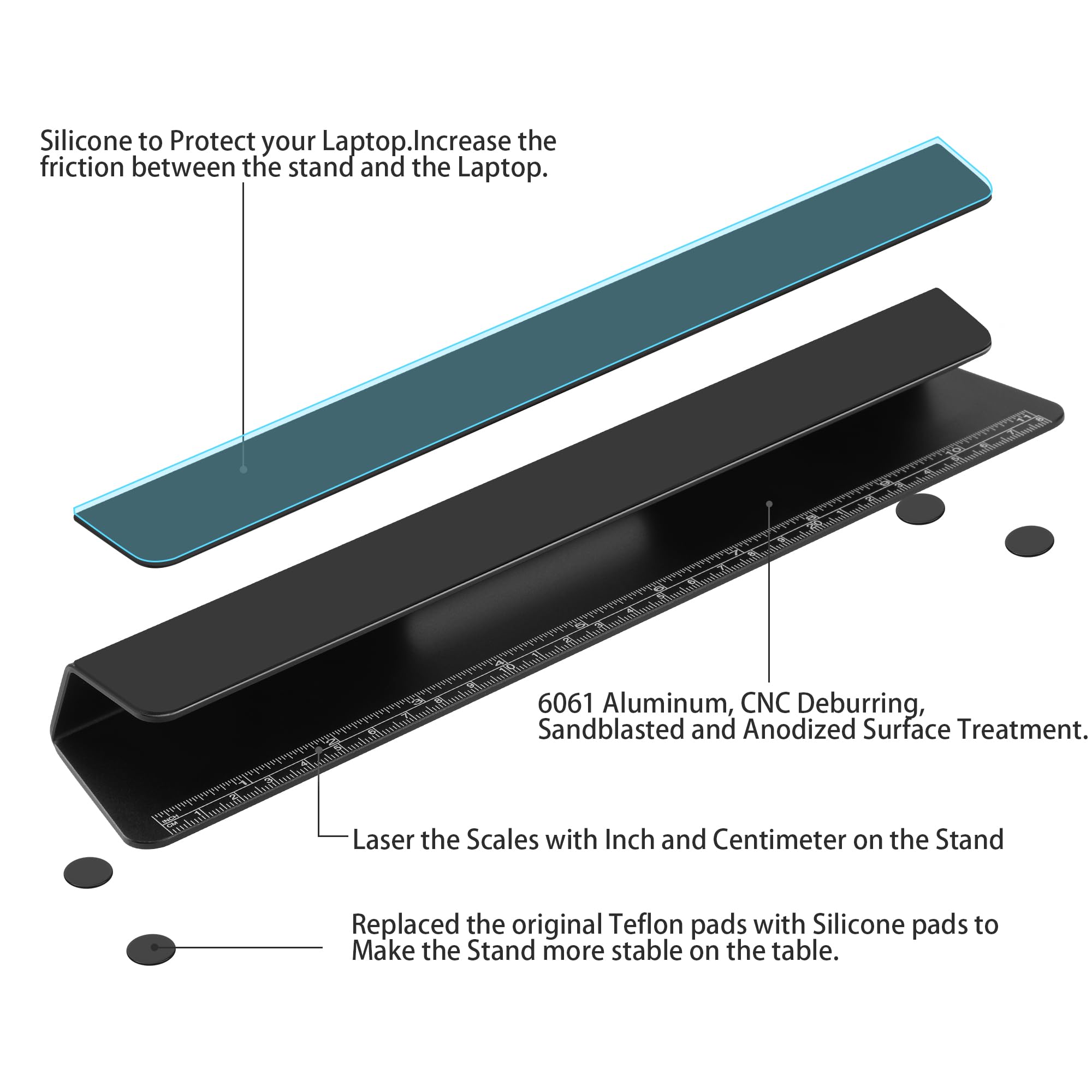 Psitek Laptop Cooling Stand Aluminium- Improved Cooling, Ergonomics, Stability, and Versatility - Compatible with MacBook and All Laptop, with Ruler