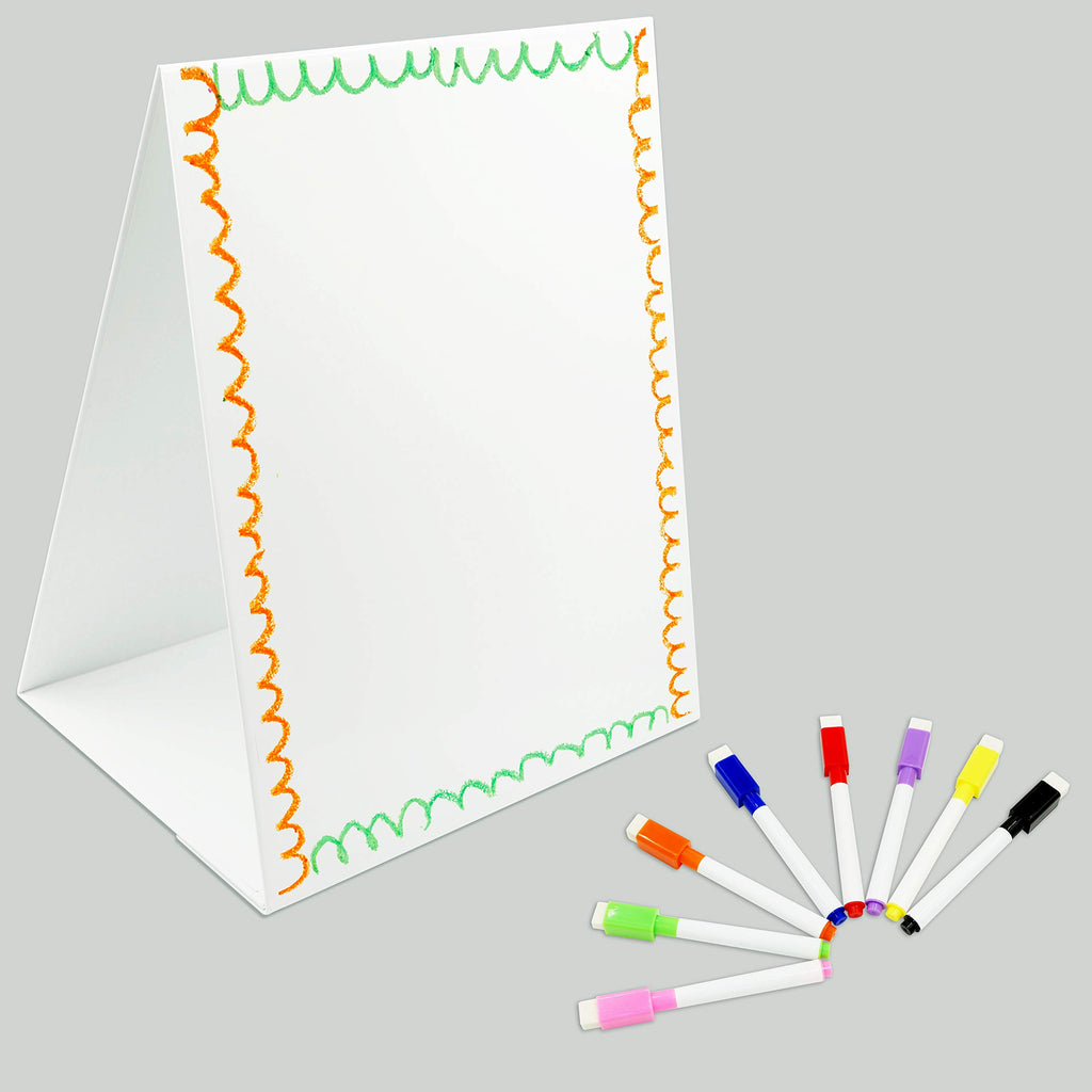 Magnetic Tabletop Desktop Easel &Whiteboard with Bonus 8X Dry Erase Markers. Double Sided and Self-Standing(16” X 12.5”)