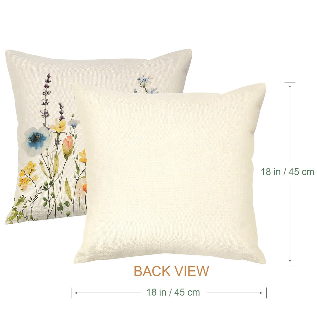 Betylifoy Throw Pillow Covers 18x18 Set of 4 Spring Floral Cushion Covers Outdoor Farmhouse Wildflower Butterfly Decorative Pillowcases Linen Cushion Case for Home Bedroom Sofa Patio