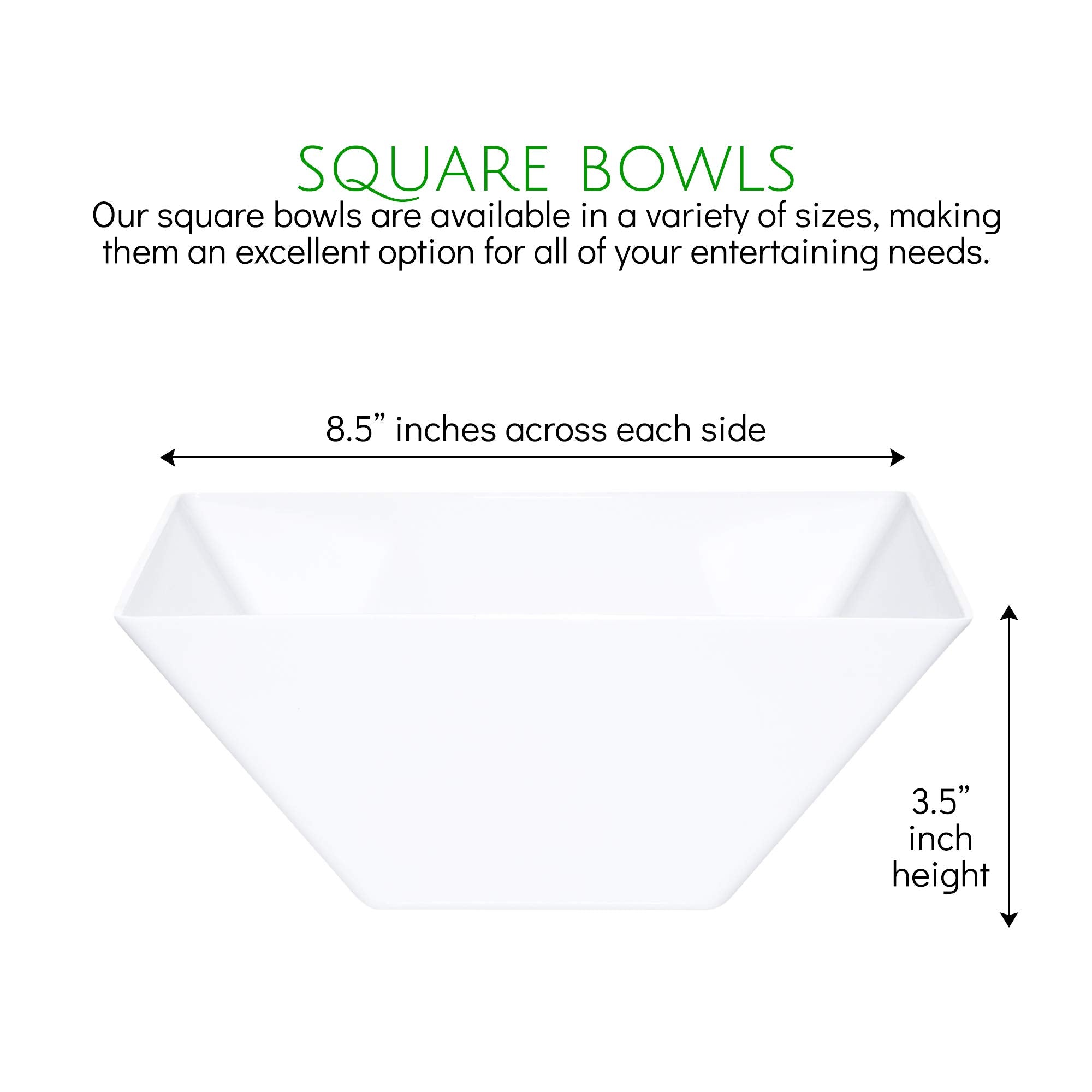 PLASTICPRO Disposable Square Plastic Medium White Serving Bowls Extra Heavy Duty for Party's Snack or Salad Bowl, Elegant Pack of 4