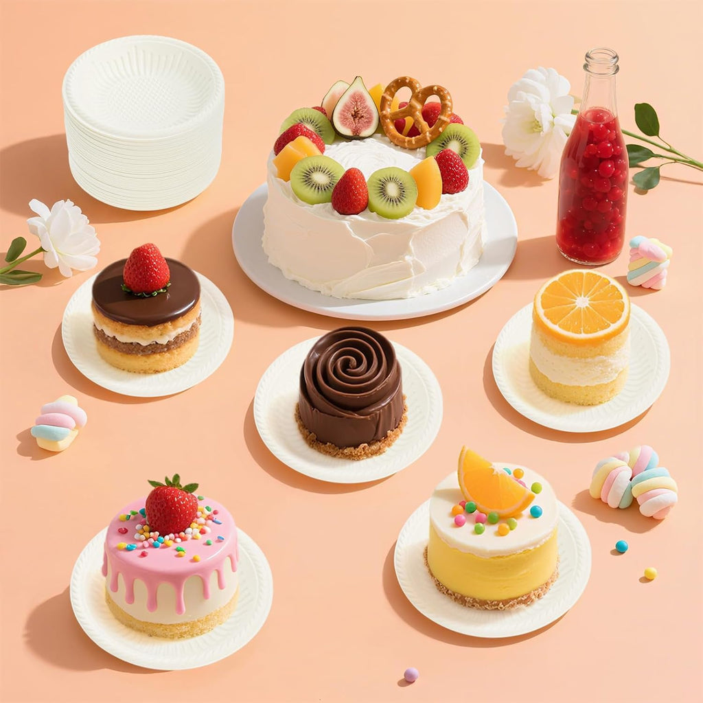 Elsjoy 200 Count 4 Inch Small Cake Plates, Disposable Round Plastic Plate for Desserts, Mini Appetizer Plates for Party, Events