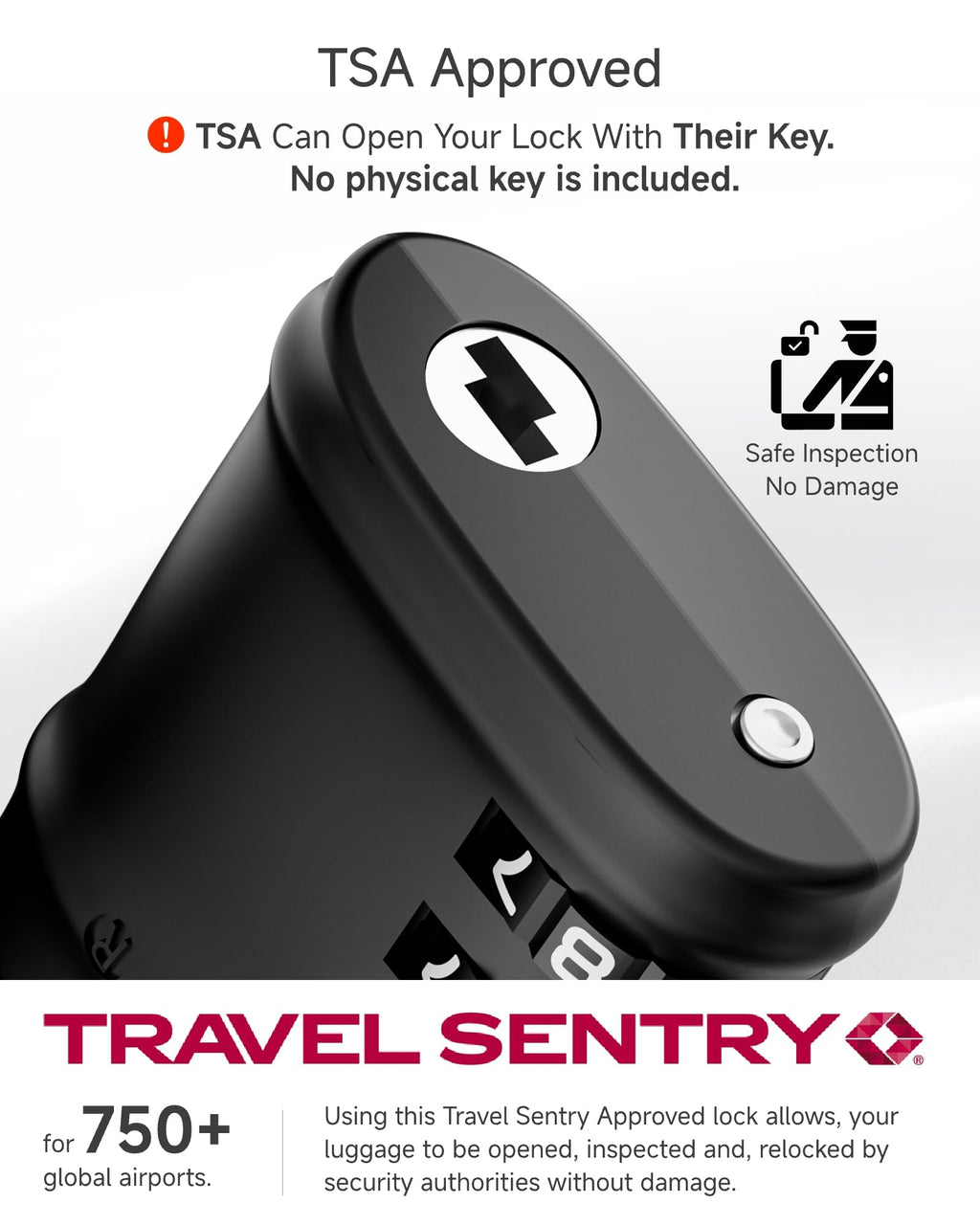 LUGGEX TSA Locks for Luggage, Luggage Lock, Suitcases Locks TSA Approved, Durable & Ease of Use (Black, 4 Pack)