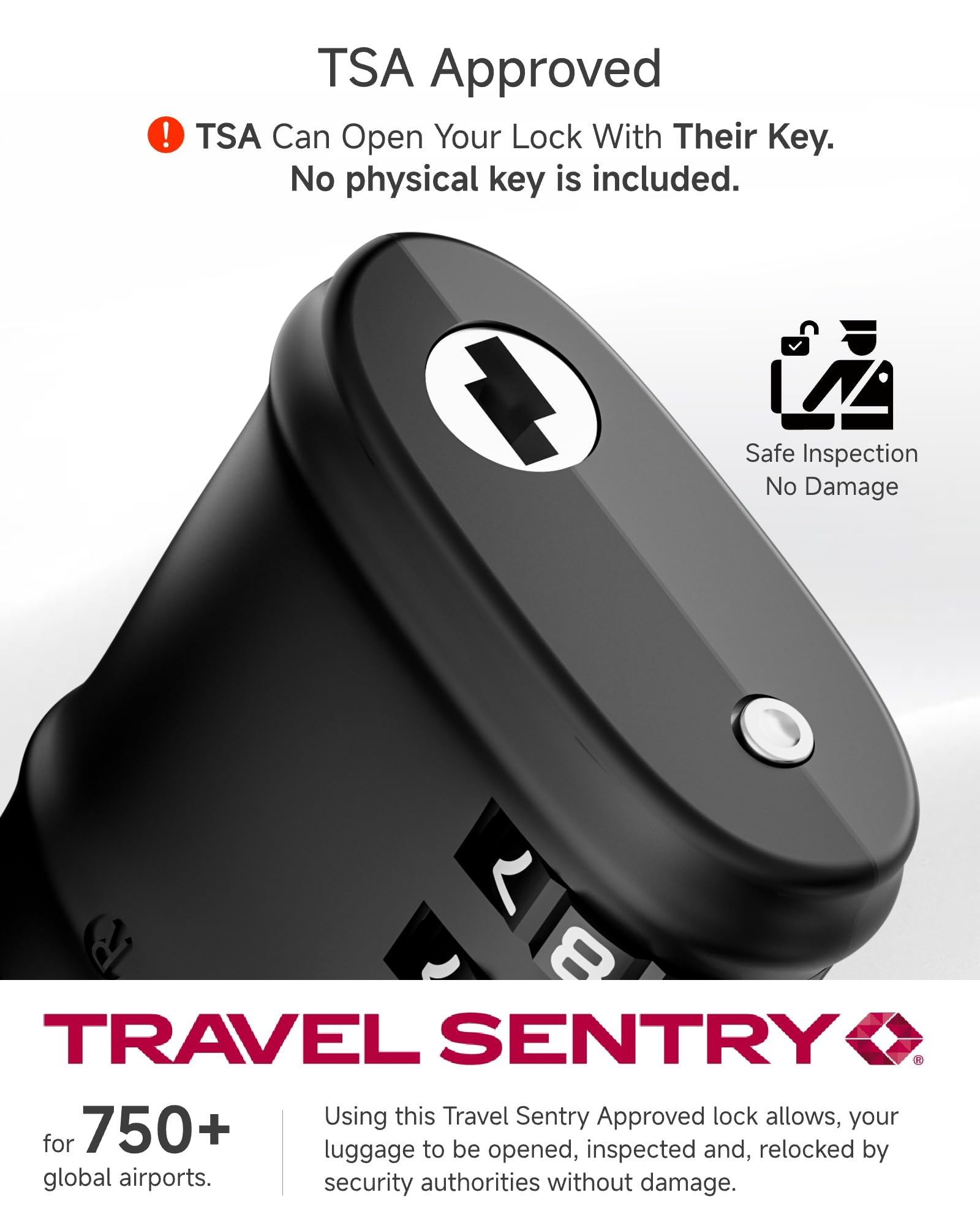 LUGGEX TSA Locks for Luggage, Luggage Lock, Suitcases Locks TSA Approved, Durable & Ease of Use (Black, 4 Pack)