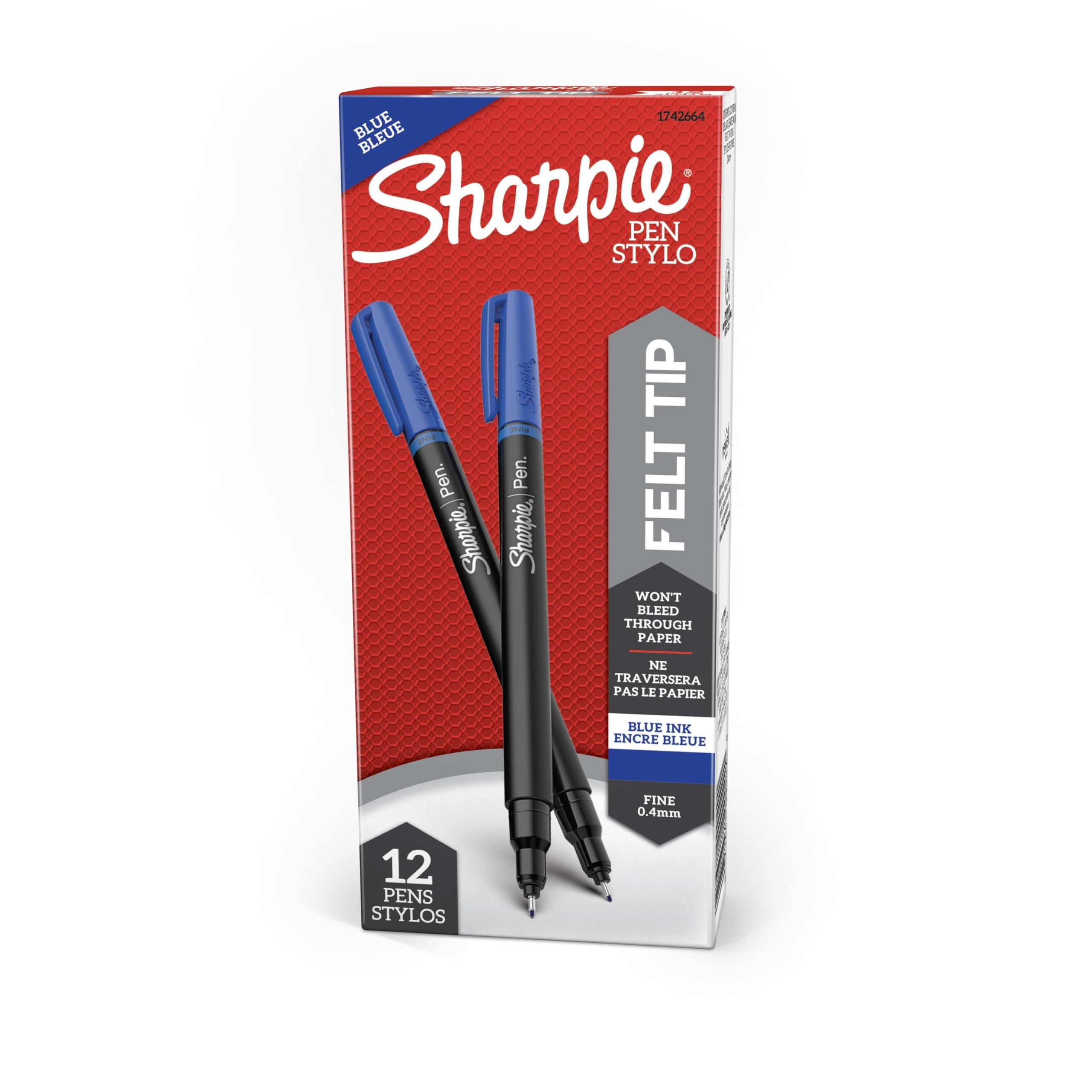 Sharpie Pens, Felt Tip, Fine Point (0.4 mm), Blue, 12 Count