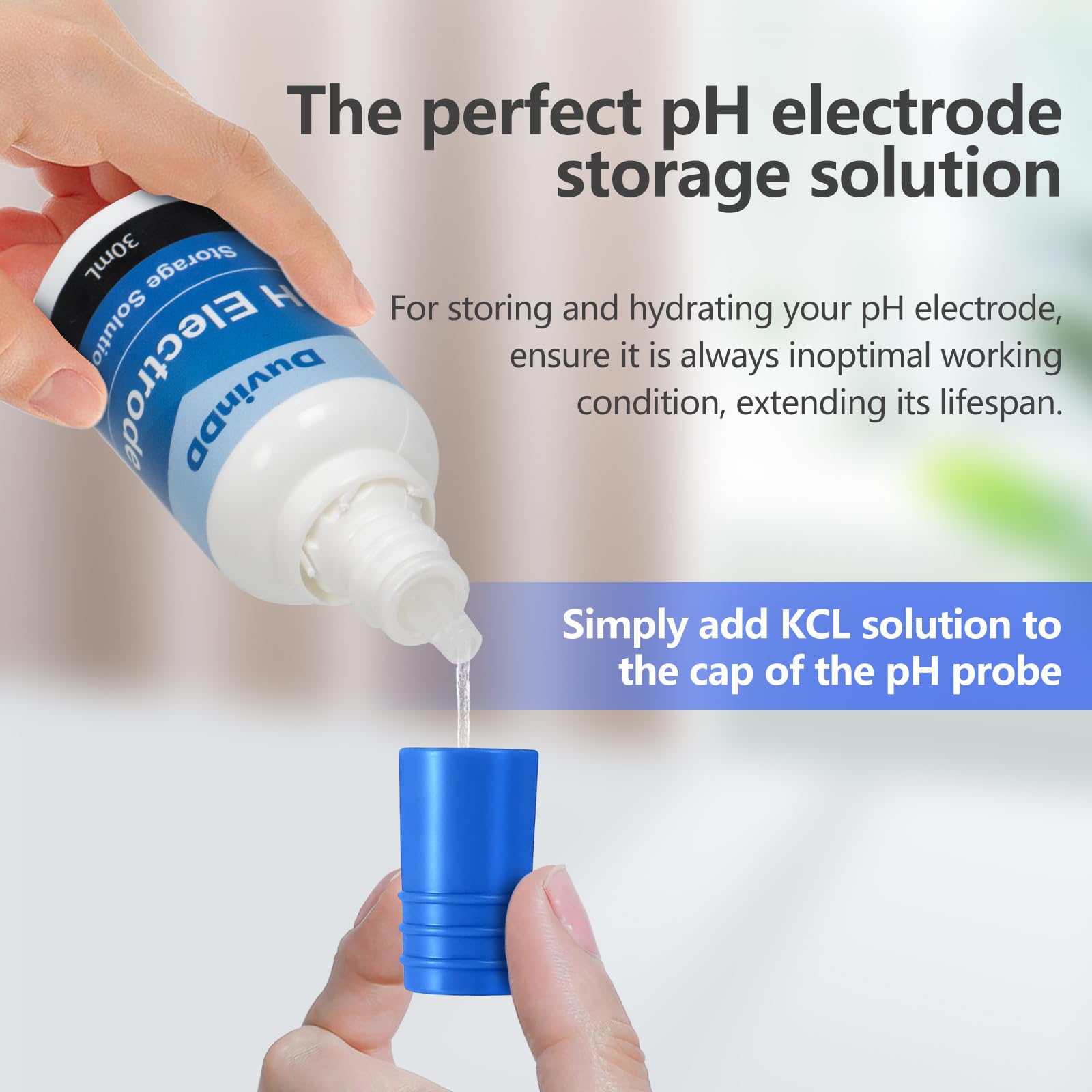 DuvinDD pH Meter Calibration Solution Kit - 3 Bottles 50ml (pH 4.00, 7.00 & 10.01) with 30ml pH Probe Electrode Solution, Professional Ready-Made pH Calibration Solution Plus KCL Storage Solution