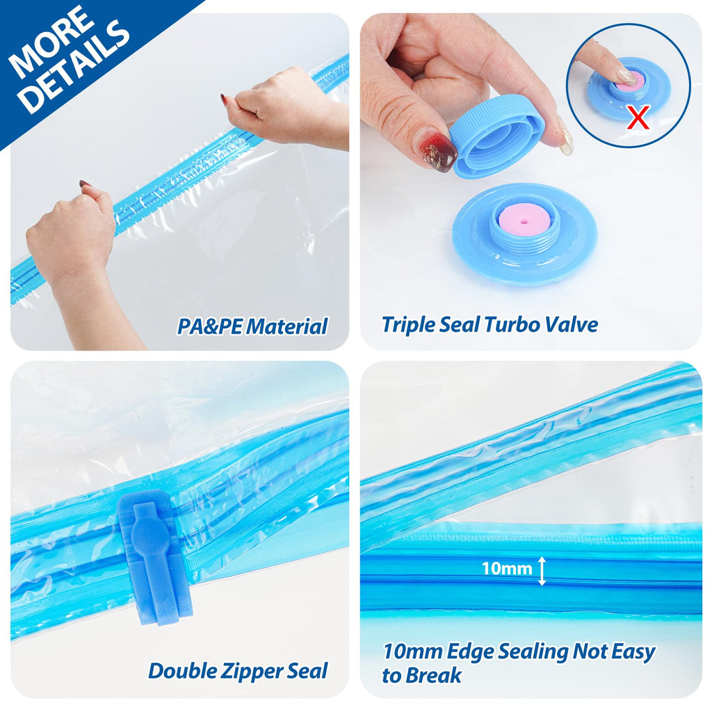 Vacuum Storage Bags 20 pack, Vacuum Bags for Travel Compression bag with Hand Pump, Vacuum Sealer Bags for Clothes, Luggage, Pillows, Blanket, Comforters, Space Saver Sealer Bags(5 S/5 M/5 L/5 Jumbo)