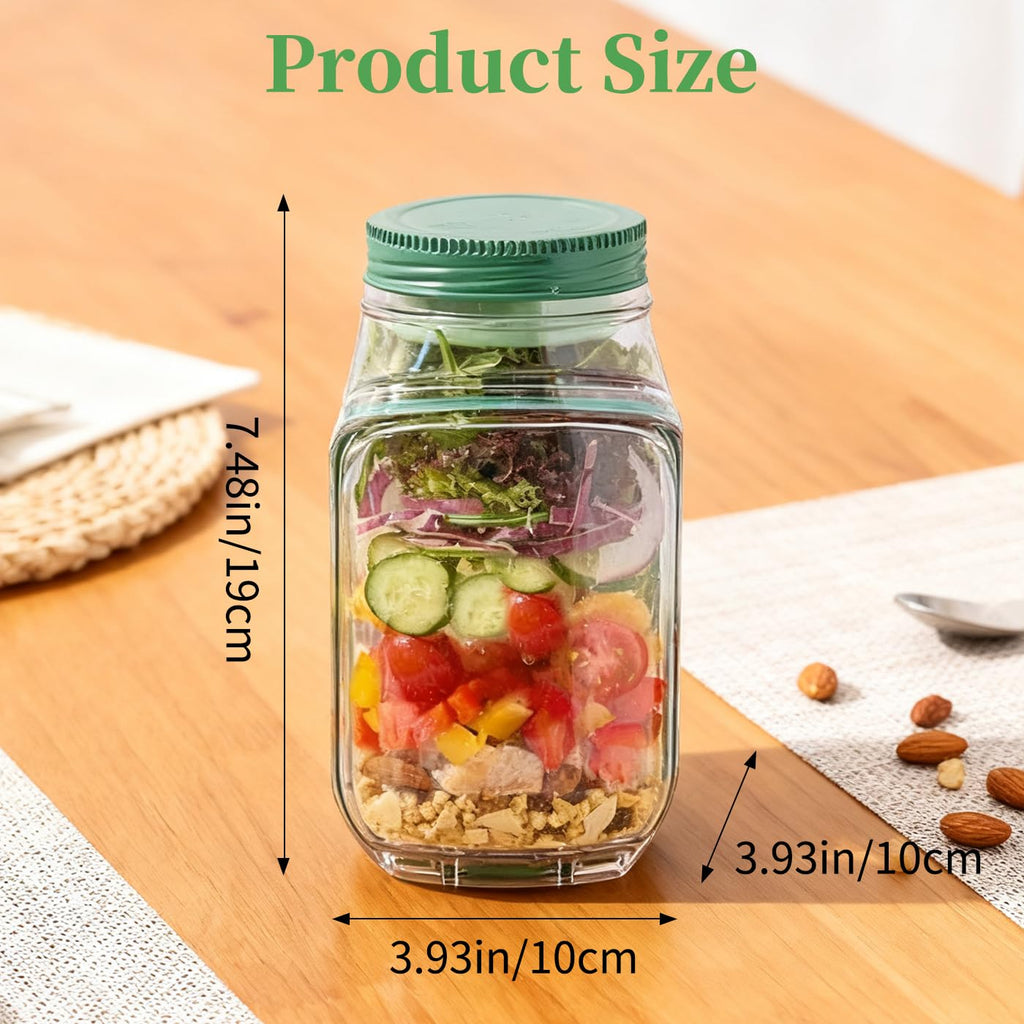 The Salade Pot Jar with Dressing Bowl,On the Go Container for Lunch,Leakproof Mason Jar Side Opening,Salade Bottle with Lids,Salade Cup,Portable Keep Fresh Breakfast Storage Box