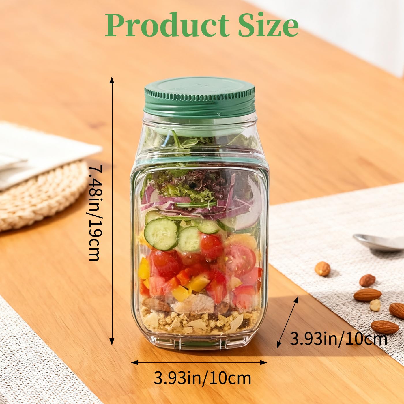 The Salade Pot Jar with Dressing Bowl,On the Go Container for Lunch,Leakproof Mason Jar Side Opening,Salade Bottle with Lids,Salade Cup,Portable Keep Fresh Breakfast Storage Box