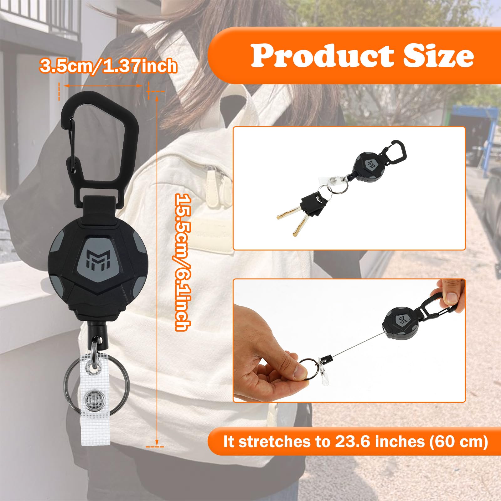 4 Pack Retractable Keychain Heavy Duty Carabiner Badge Holder with 23.6 inch Cord Sturdy Badge Reel ID Holder Extendable Key Ring for Men Home