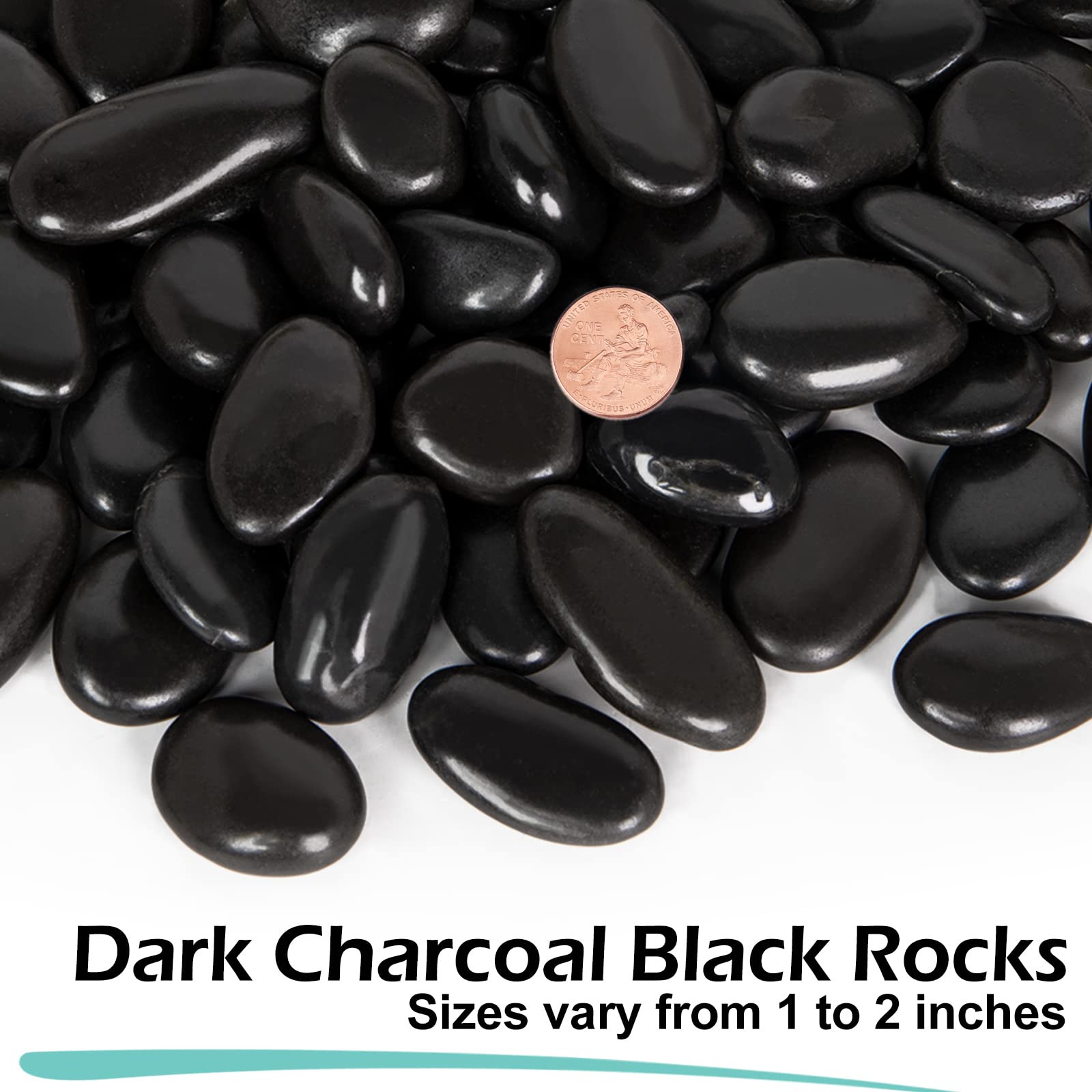 GASPRO 8 Pound Black Pebbles, Decorative Polished Black River Rocks for Plants, Succulents, Landscaping, Garden, Vase Filler and More, 1/2 to 3/4 Inch