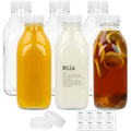 DHSBTLS 6 Pcs Glass Milk Bottles with Lid, 32 oz/ 1 L Reusable Glass Milk Container for Fridge to Store Fresh Milk, Airtight Heavy Duty Clear Juice Jar for Juice, Honey, Syrup, Extra 2 Lids& Stickers