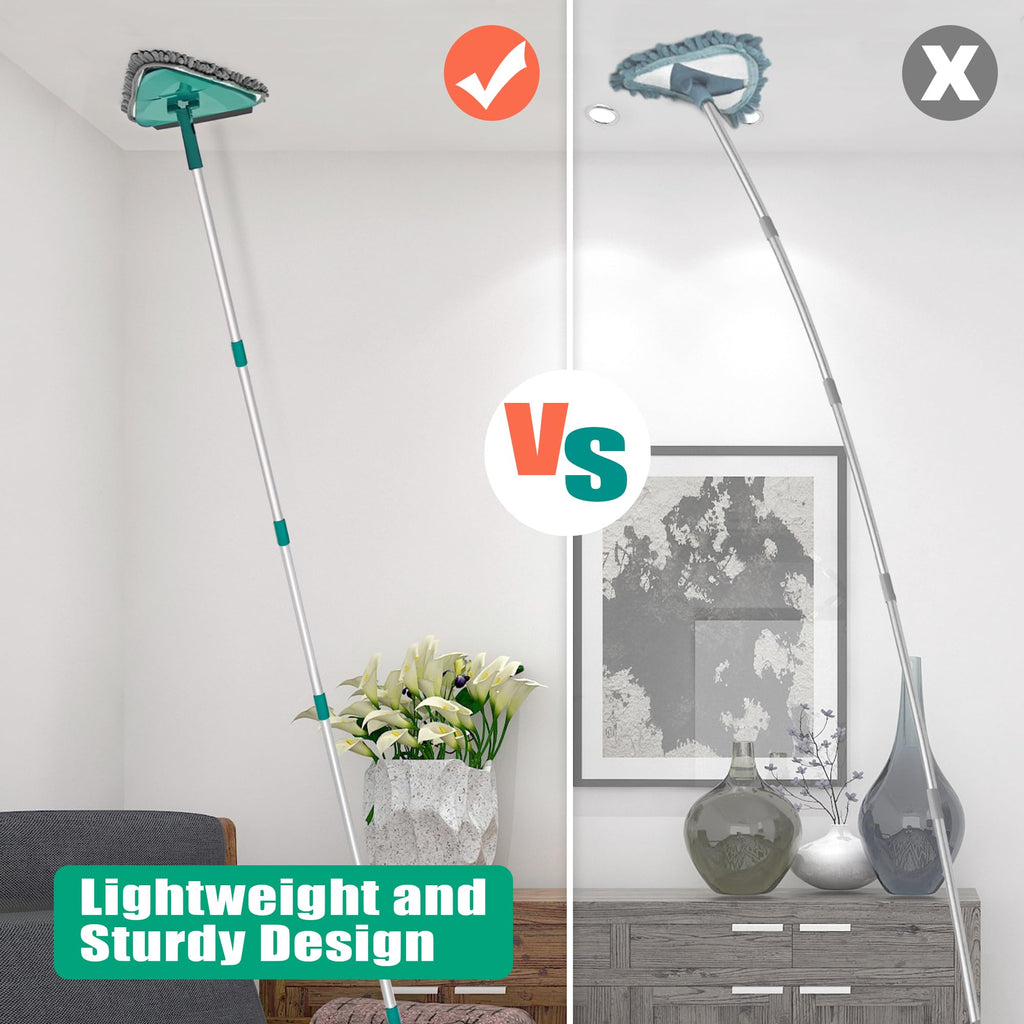 JEHONN Wall Cleaner Mop with Long Handle,Ceiling Duster with Microfiber and Chenille Pad for Cleaning Window, Cabinet,Painted Walls, Floor, Baseboard (Green)
