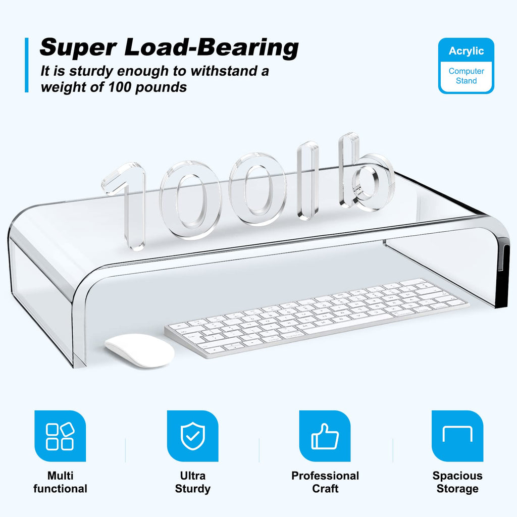 Acrylic Monitor Stand Riser - Acrylic Laptop Stand, Clear Monitor Stand, Monitor Riser for Desk Keyboard Storage Office, Home, School