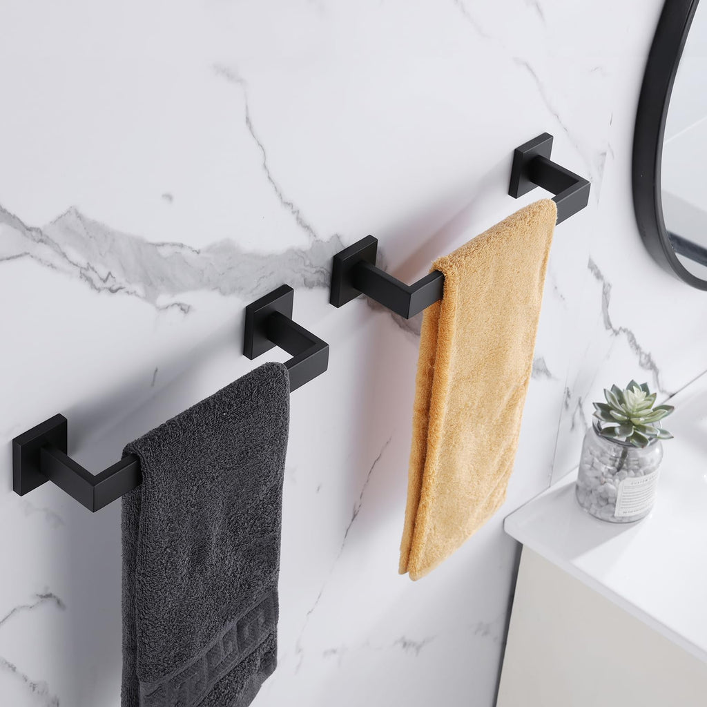 LANC 12-Inche Towel Bars for Bathroom WTotal Mounted Matte Black Bath Towel Ring Stainless Steel Total-14” Towel Rails for Kitchen Hand Towel Holder Racks Hanger Rods, A8804MB-3P1