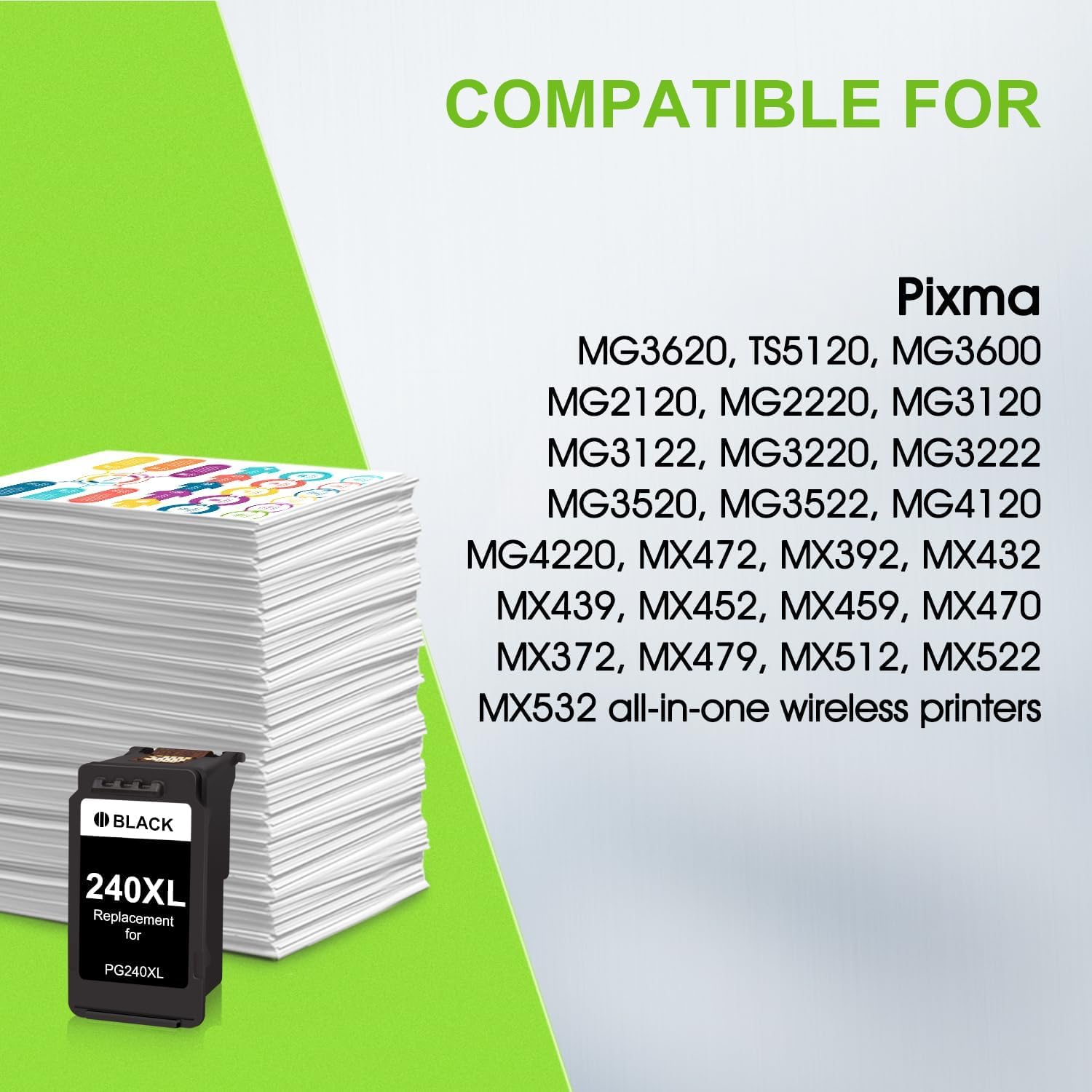 240XL Black Ink Cartridge Replacement for Canon 240 XL PG-240XL for PIXMA MG3620 MG3600 MG3520 MG2120 TS5120 MX532 MX512 MX472 MX452 Printers Noire 1-Pack