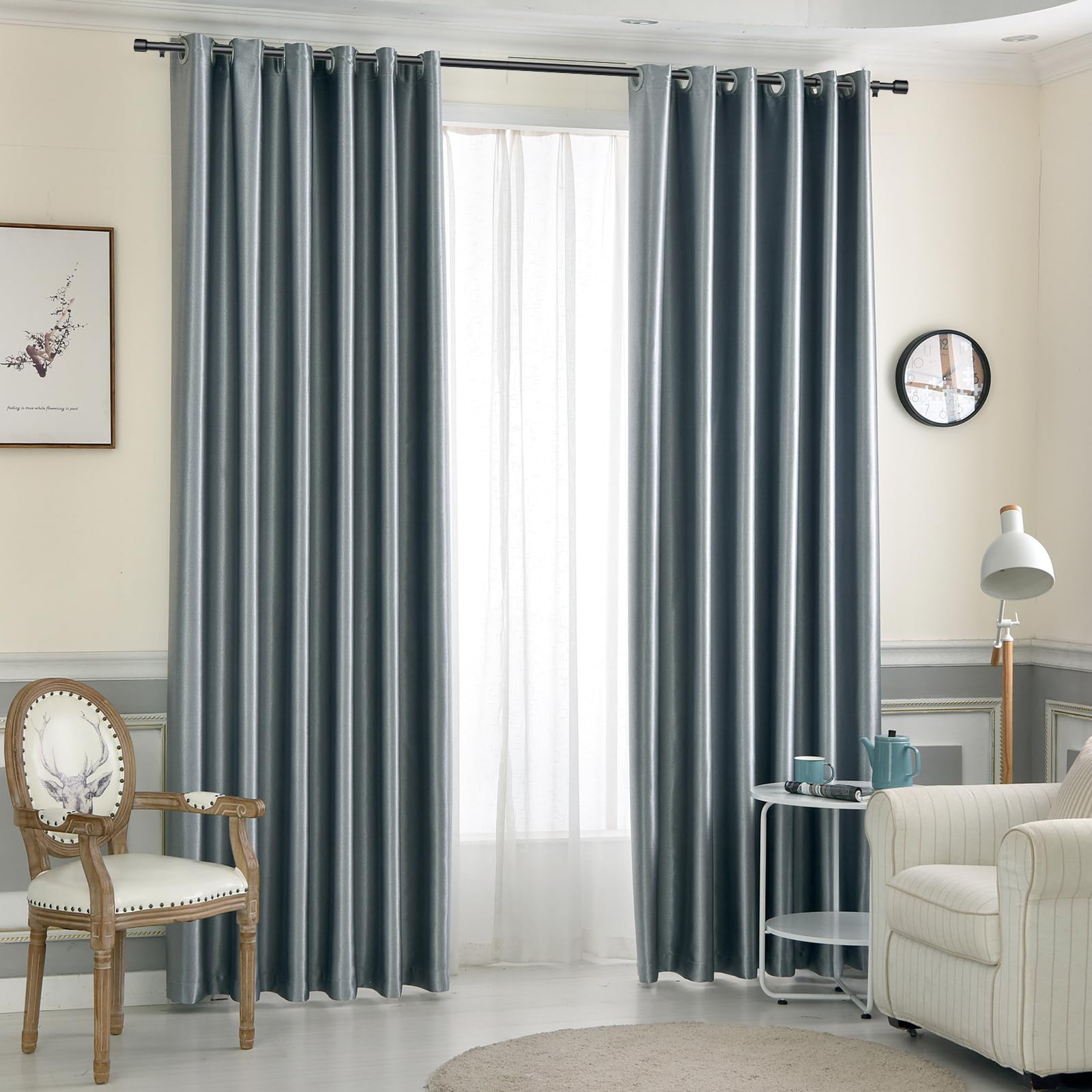 1 Inch Diameter Curtain Rod for Windows 84-120 Inch Extra Long Matte Black Curtain Rods with Brackets Adjustable Pole Heavy Duty Curtains Rod for Patio Kitchen Bedroom Living Room Outdoor