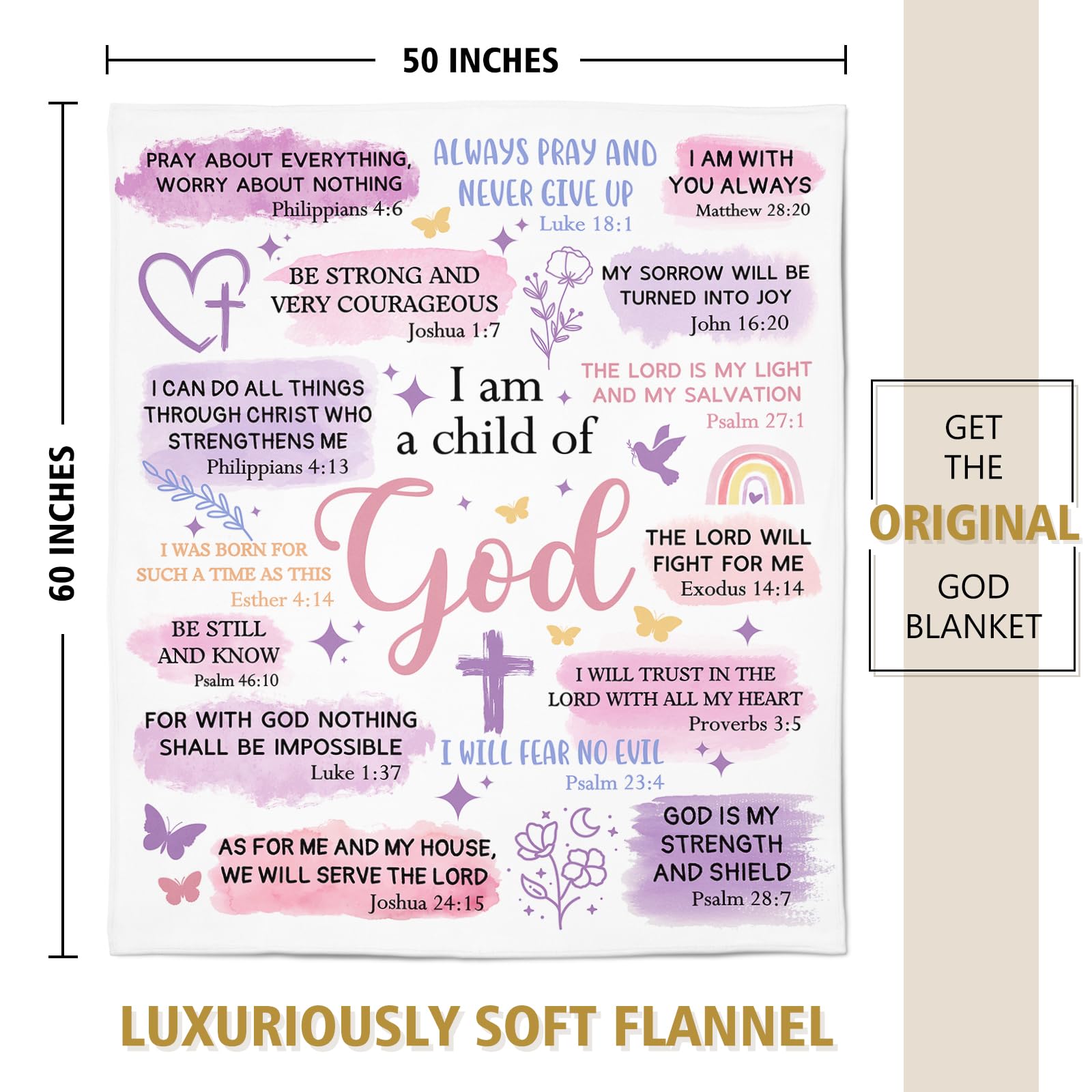 Encoink Baptism Gifts for Girl, I Am a Child of God Blanket, Teen Girl Gifts Trendy Stuff, Christian Birthday Gifts for Teen Girls, Women Confirmation & First Communion Gifts for Girls(50 * 60)