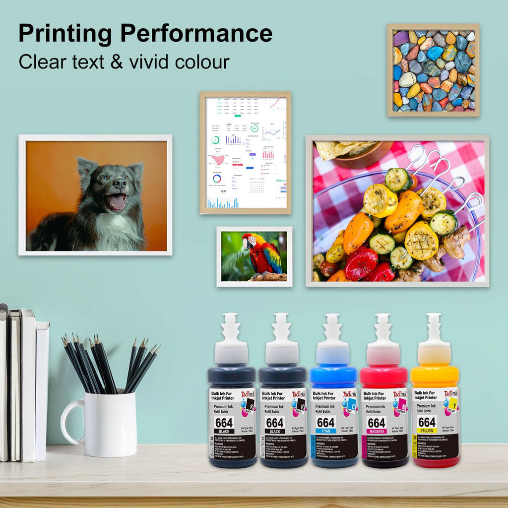 TacTink 664 Ink Refill Bottles Replacement for T664 Ink tp Work with Epson ET-2650 ET-2500 ET-2550 ET-2600 ET-4500 ET-14000 L100 L110 L120 L200 L210 L300 L350 L355 L550 L555 Printers (5 Pack)