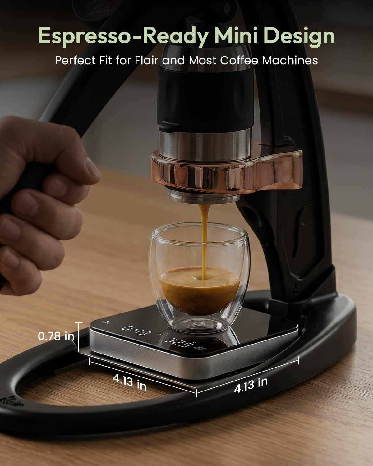 Rechargeable Mini Coffee Scale with Timer, Maestri House Espresso Scale, 2kg/0.1g Accurate Scale for Espresso and Pour-Over Coffee, Portable Digital Kitchen Scale with Automatic Timing（Black&Silver）