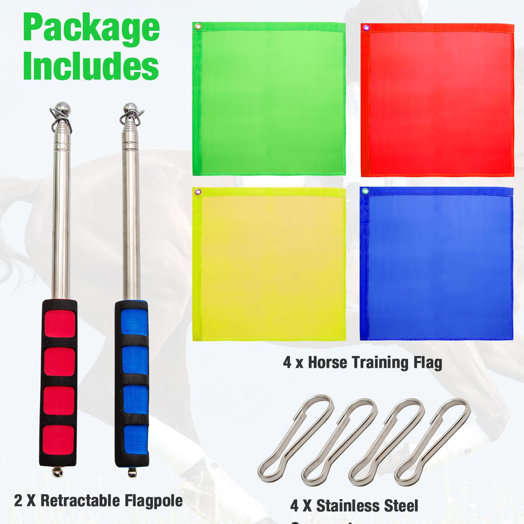 ZUDKSUY Horse Training Flag 2 pcs 48inch Telescopic Flagpoles and 4 pcs 18inch Equestrian Training Flags Portable Equestrian Nylon Training Flags