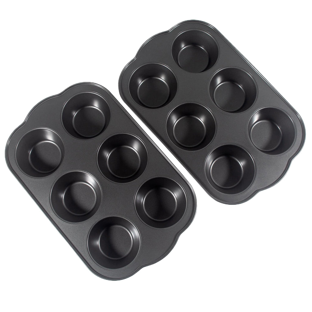 Bakexcel Non-Stick Jumbo Muffin Pans, 3.5" 6-Cup Set of 2 Baking Pans, Heavy Duty Carbon Steel Tins for Extra-large Muffins & Cupcakes