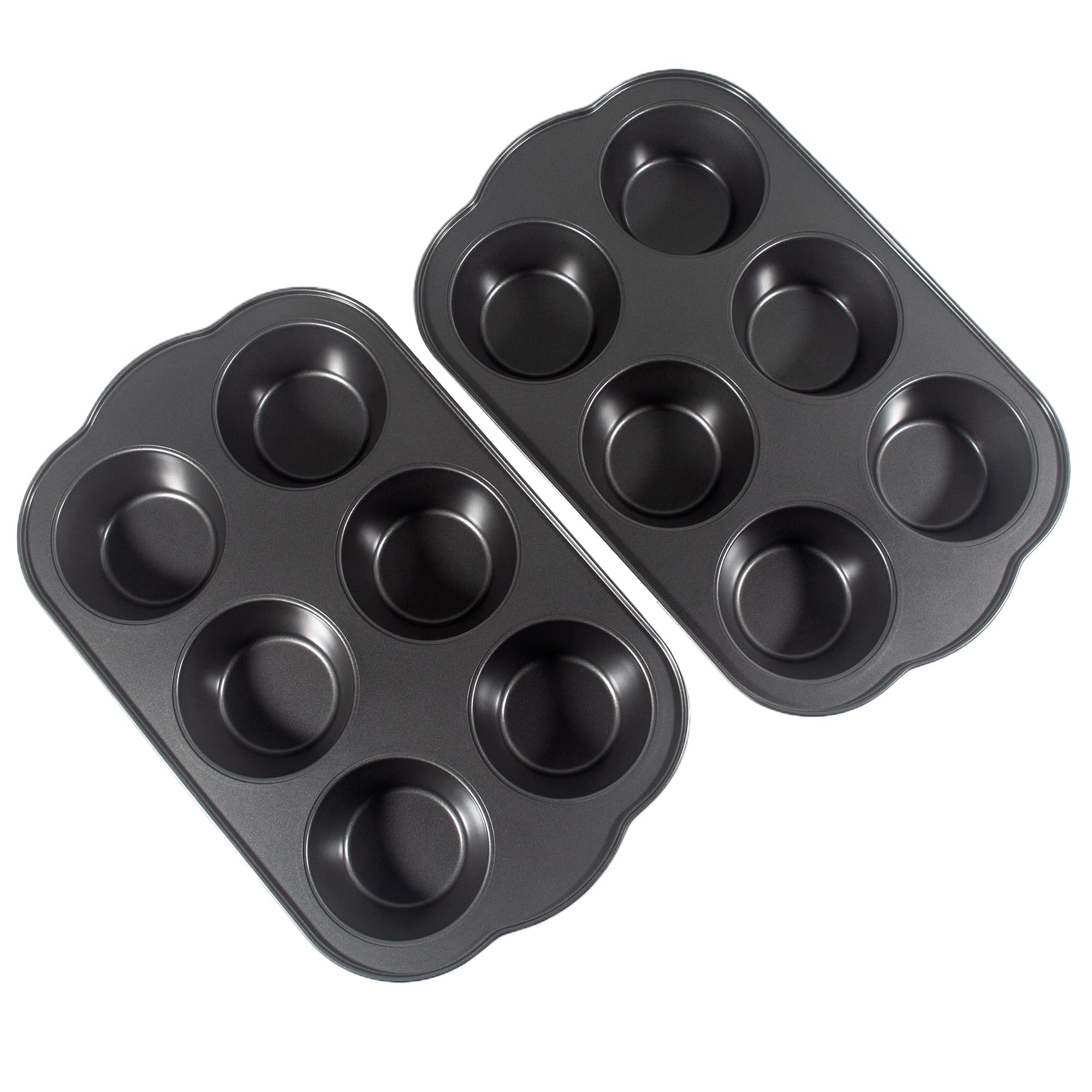 Bakexcel Non-Stick Jumbo Muffin Pans, 3.5" 6-Cup Set of 2 Baking Pans, Heavy Duty Carbon Steel Tins for Extra-large Muffins & Cupcakes