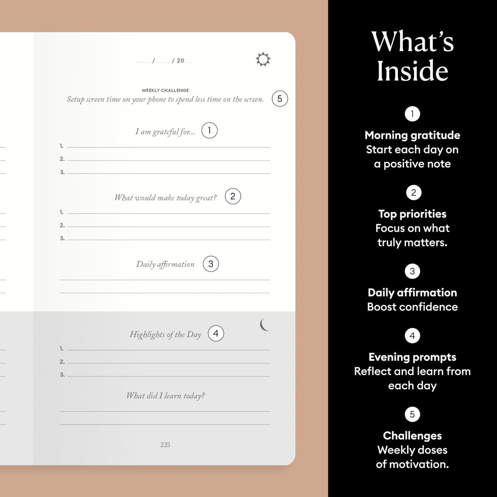 Intelligent Change The Five Minute Journal - Original Daily Gratitude Journal 2025 for Happiness, Mindfulness & Reflection - Daily Affirmations - Undated Planner Gifts for Women & Men