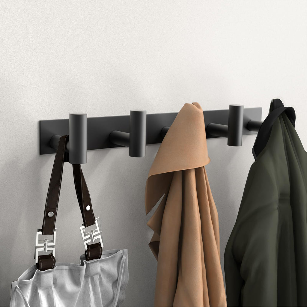 PMMASTO Coat Rack Wall Mount, T Shaped Wall Hooks with 5 Coat Hooks for Hanging Hat Towel Robes(Black, 1 Pack)