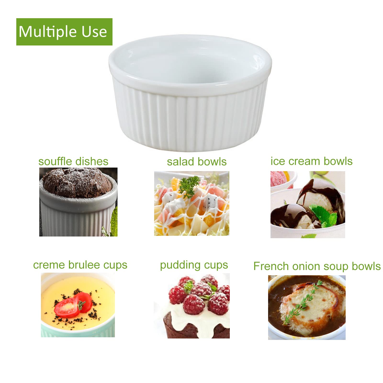 BPFY Set of 6 4 oz White Porcelain Ramekins Bakeware, Ceramic Souffle Dishes, Baking Cups for Custards, Pudding, Creme Brulee, French Onion Soup Bowls