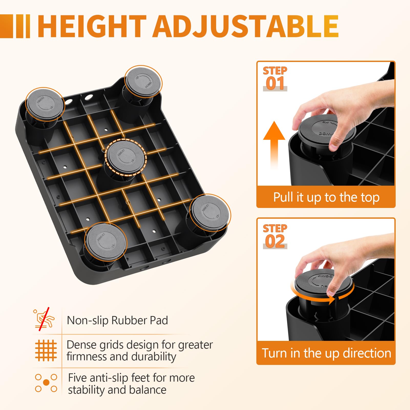 Ronlap One Step Stools for Adults, Portable Safety Step Platform for Seniors Small Plastic Bedside Mobility Wide Stepstools Elderly Assistance, Black-Gray