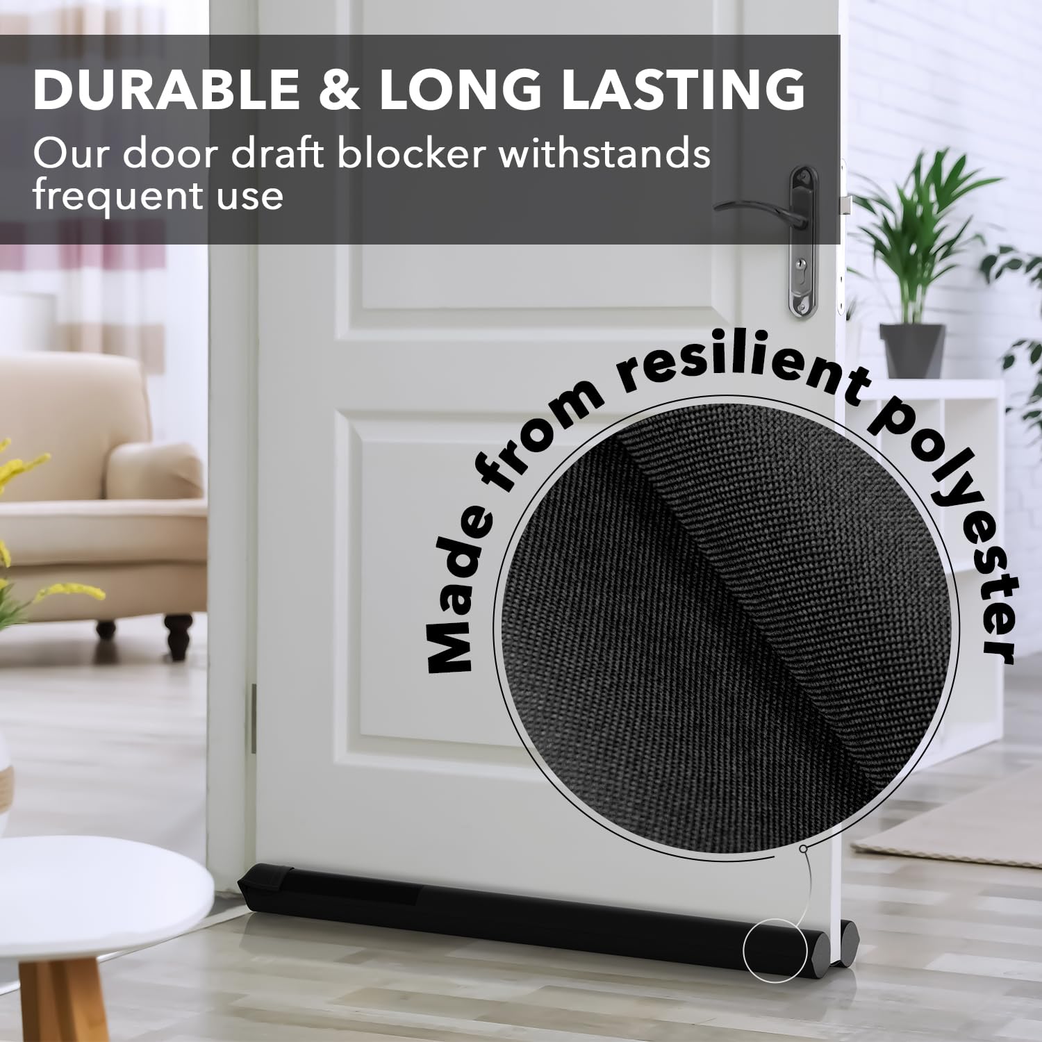 Everlasting Comfort 2 Sided Under Door Draft Stopper for Bottom of Doors - Quick Install, Keeps Heat in & Cold Air Out - Sound Proofing Strip Gap Filler, Noise Blocker -Fits 76-91cm -Black