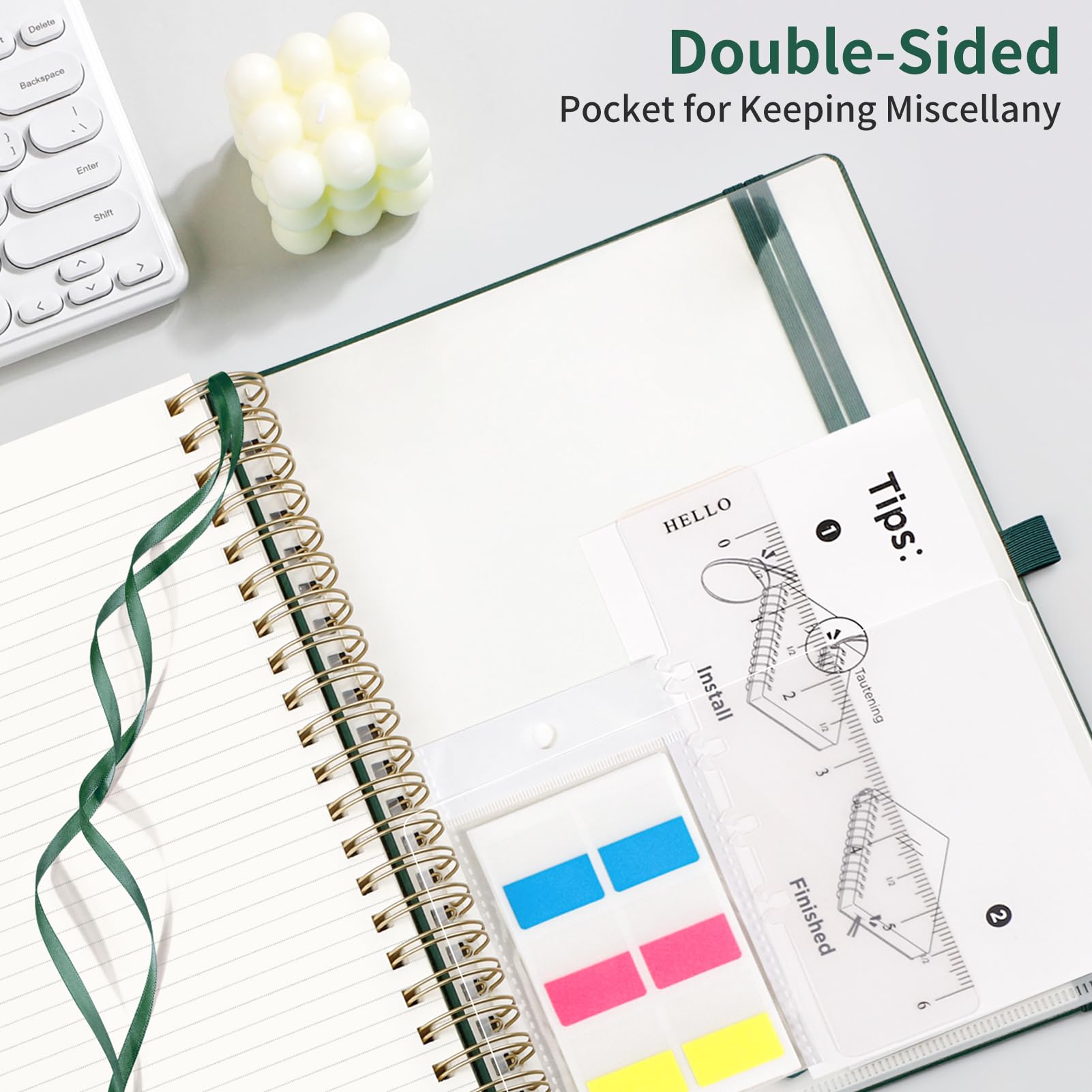 EMSHOI Lined Spiral Journal Notebook B5, 300 Numbered Pages, College Ruled Notebook, 7.48"×10.15" x 100gsm Lined Paper, Hardcover Leather Notebook for School, Work & Note Writing - Dark Green
