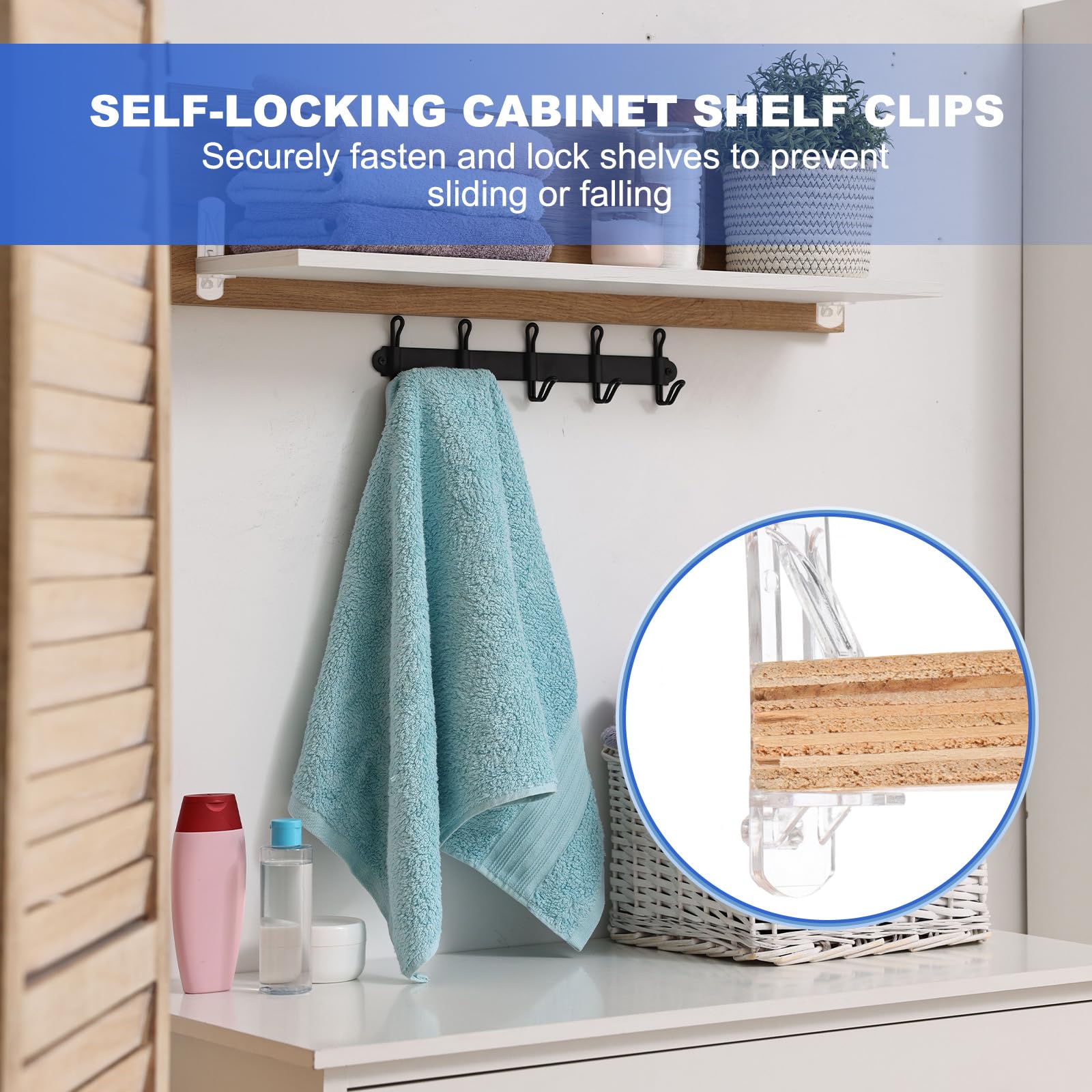 PATIKIL Locking Shelf Support Pegs, 60 Pcs Plastic Cabinet Shelf Pins Clear Self-Locking Shelf Bracket Clips for 5mm Diameter Peg Hole 5/8 Inch (16mm) Thick Shelf