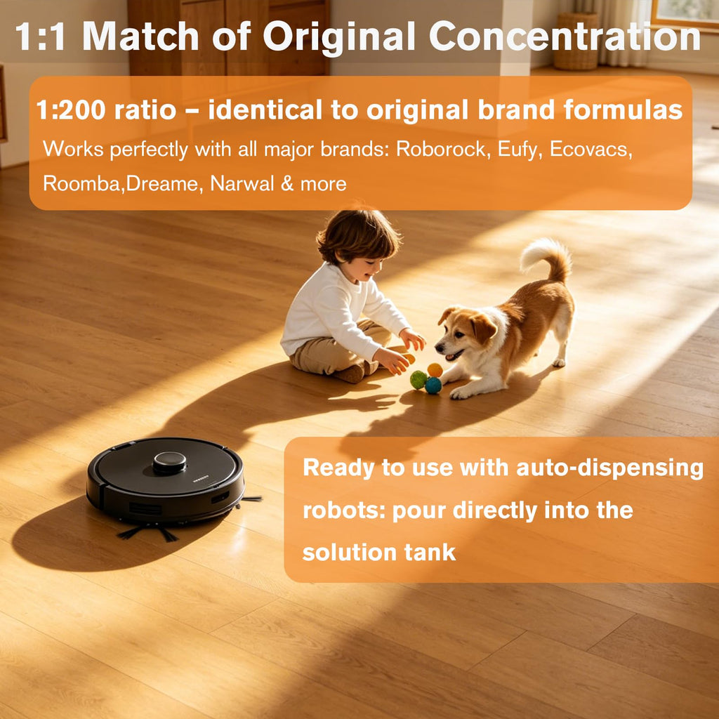 Concentrated Floor Cleaning Solution for All Robot Vaccum and Mop, Wet Dry Vacuums Compatible with Eufy, Roborock, Roomba, Tineco, Shark, 29.76 fl oz Dilution Ratio 1:200 Same Ratio as Original