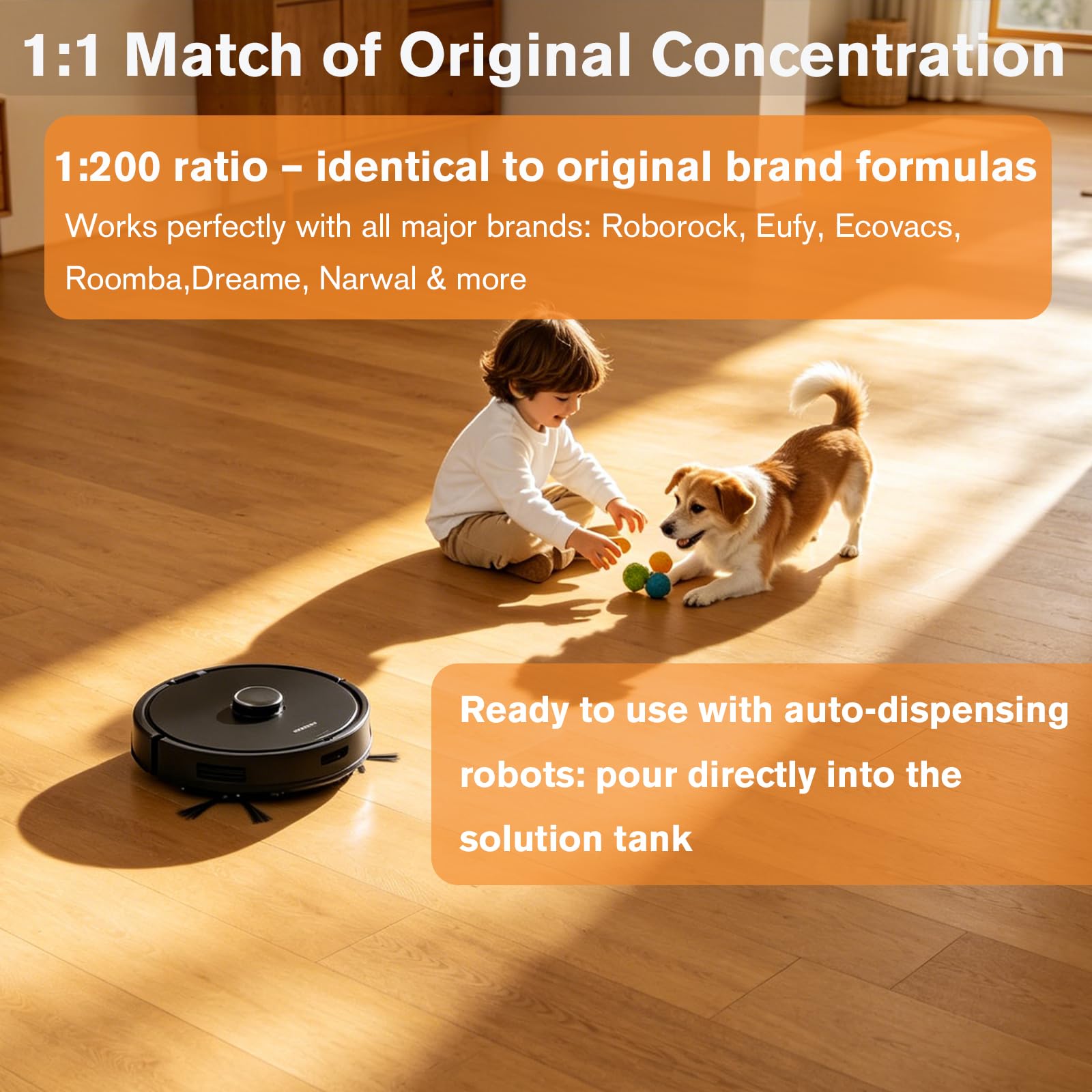 Concentrated Floor Cleaning Solution for All Robot Vaccum and Mop, Wet Dry Vacuums Compatible with Eufy, Roborock, Roomba, Tineco, Shark, 29.76 fl oz Dilution Ratio 1:200 Same Ratio as Original