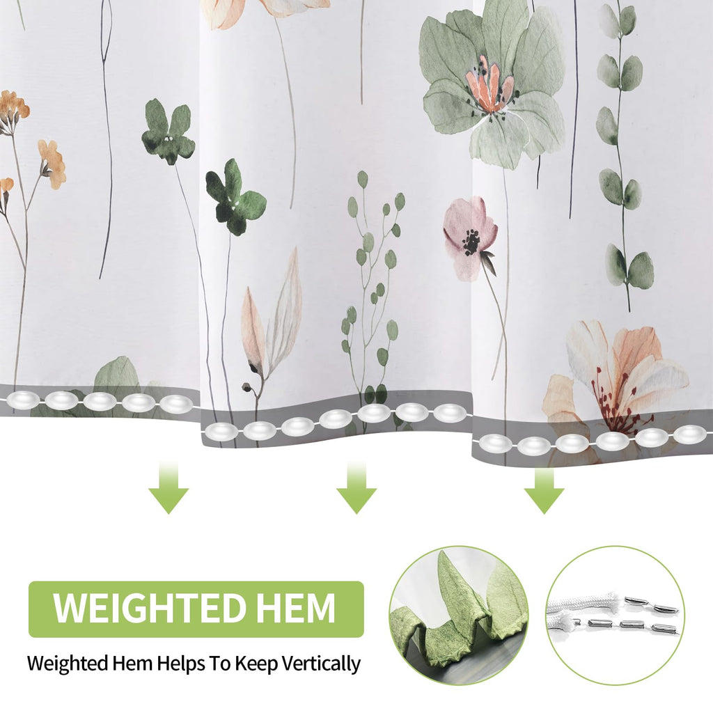 XZTXBest Boho Shower Curtain, Sage Green Beige Flower Bath Curtain for Bathroom, Modern Minimalist White Bathroom Curtain, Mildew Resistant, Weighted Hem, Waterproof Fabric with 12 Hooks 72x72 Inches
