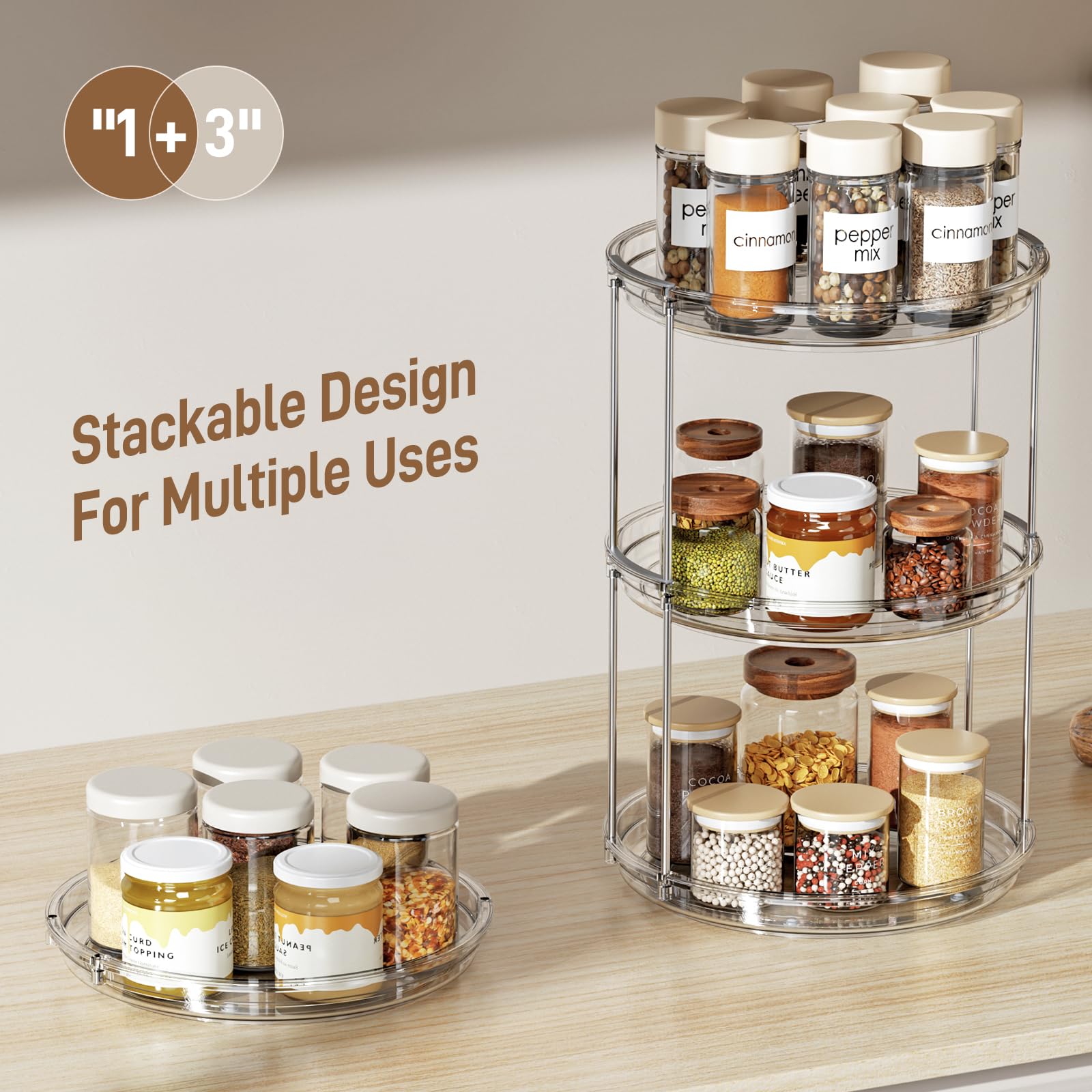 LAMU 2 Pack 2 Tier Lazy Susan Turntable Organizer 9.25'' Rotating Spice Rack Organization for Cabinet, Table Top, Pantry, Countertop, Bathroom, Vanity, Medicine Cabinet Organizer, Clear