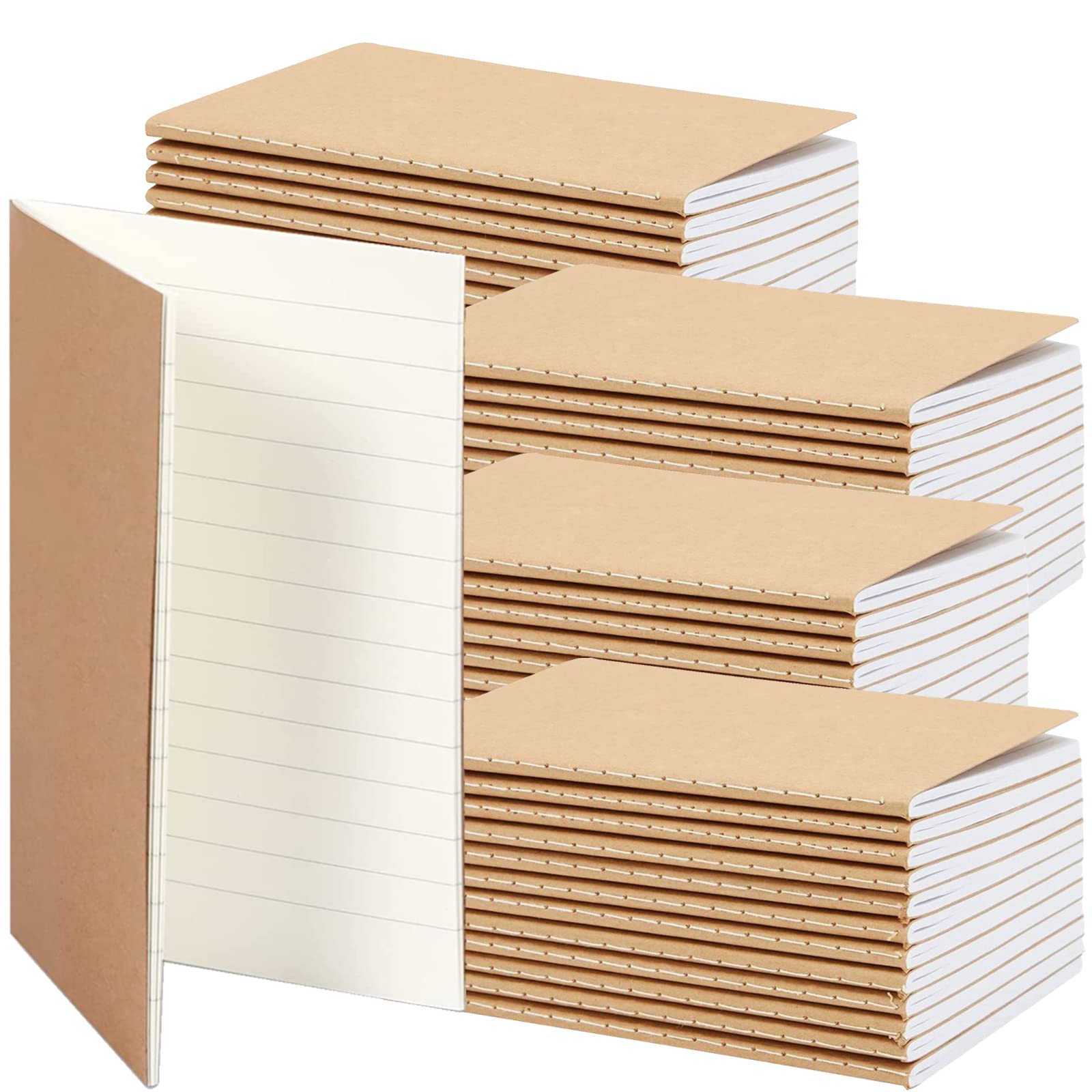 Kraft Notebook - 50-Pack Bulk Lined Notebook Journals, Travel Journal Books for Diary, Notes, DIY, Soft Cover Sewn Notebook, Brown, 5.5 x 3.5 Inches
