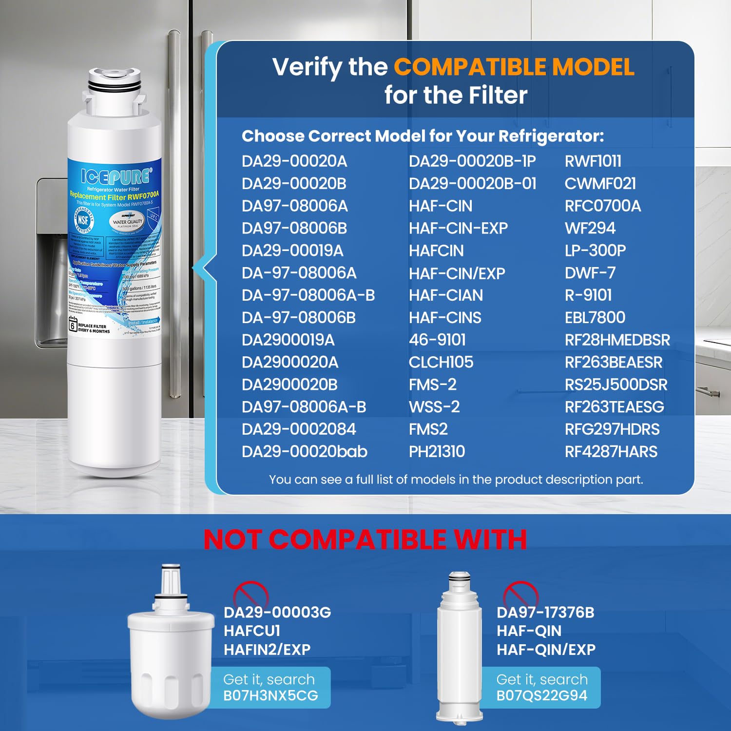 ICEPURE DA2900020B Refrigerator Water Filter Replacement for Samsung DA2900020A, HAF-CIN/EXP, HAFCIN, Kenmore 469101, RF23J9011SR, RF28HFEDBSR, RF4267HARS, RF28HMEDBSR, DA29-00020B-1, 4PACK