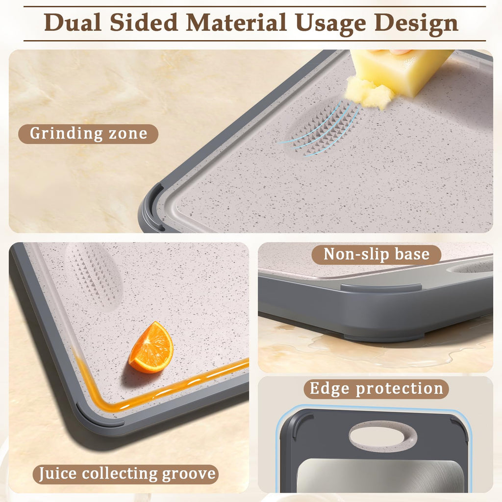GUANCI Cutting Board for Kitchen Double Sided 304 Stainless Steel Chopping Board Food-Grade Stainless Steel and Wheat Straw PP Large Size 16”×11” Easy to Clean