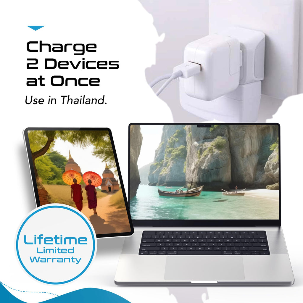 Ceptics Canada to Thailand Travel Adapter (Type O) - Dual Input - Ultra Compact - Charge your Cell Phone, Laptops, Tablets (CT-18, 3 Pack)