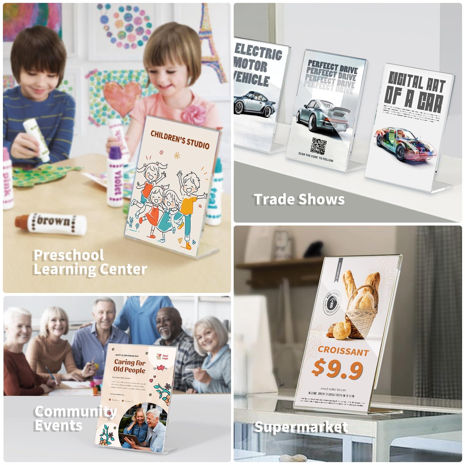 NIUBEE Premium Acrylic Sign Holder 8.5x11, Table Papers Menus Display Holders, Clear Plastic Frame -Vertical(6Pack)