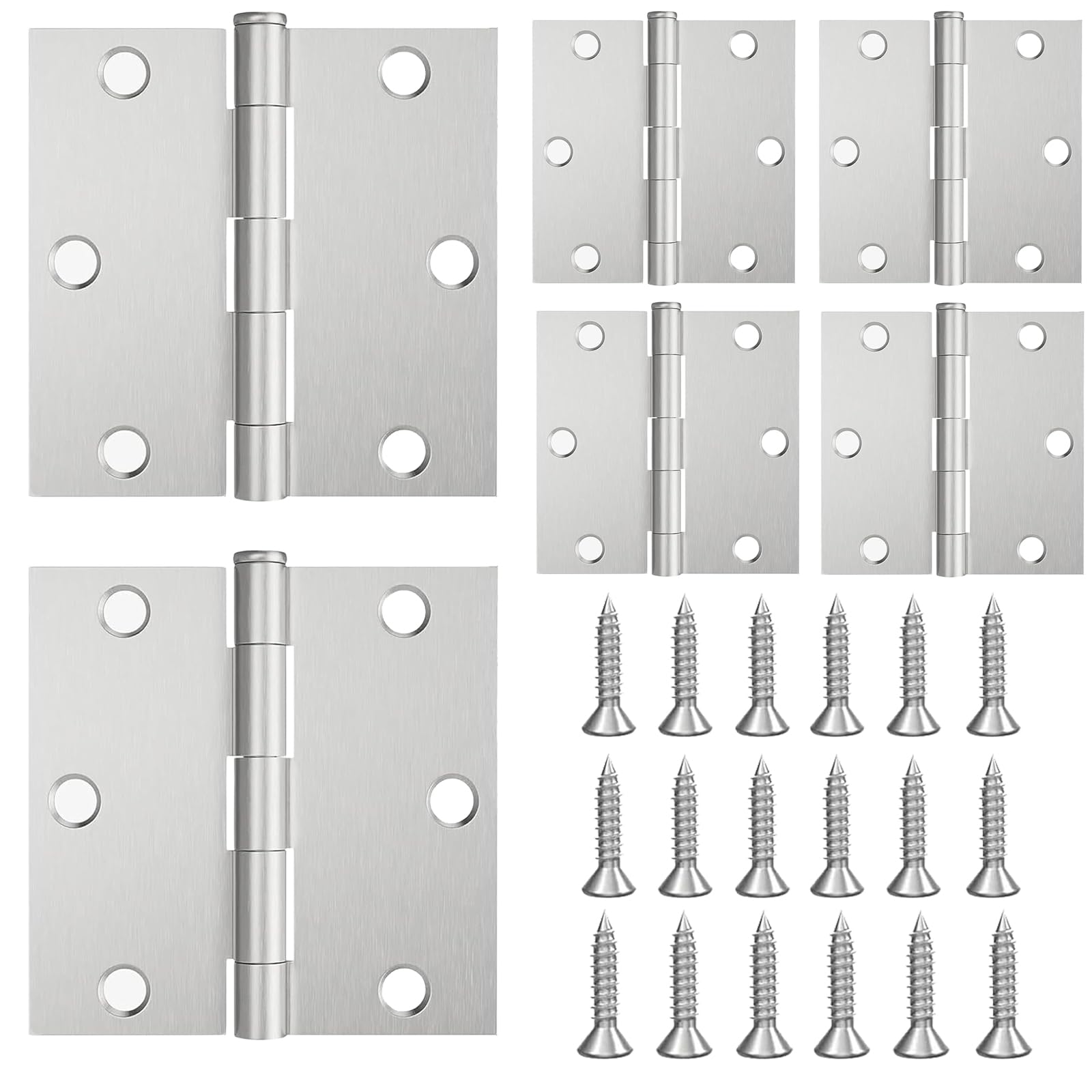 Brushed Nickle Door Hinges,6 Pack Exterior Hinges Doors,3x3 Inch Silver Interior Hinge Doors with Square Corners Durable Steel Hinge Door Hardware